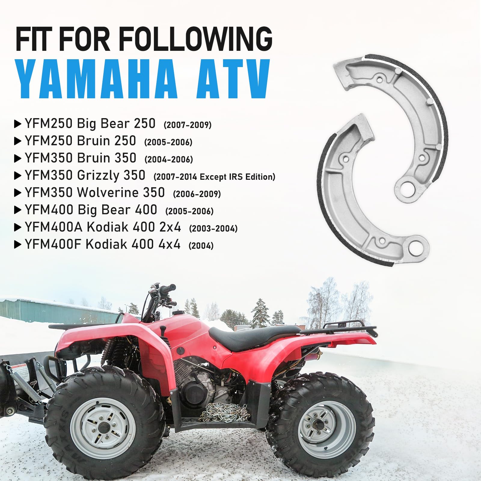 Rear Brake Shoes for Yamaha Grizzly 350 Bruin 250 350 Big Bear 250 2004-2014 Big Bear 400 2005-2006 Wolverine 350 2006-2009 Kodi