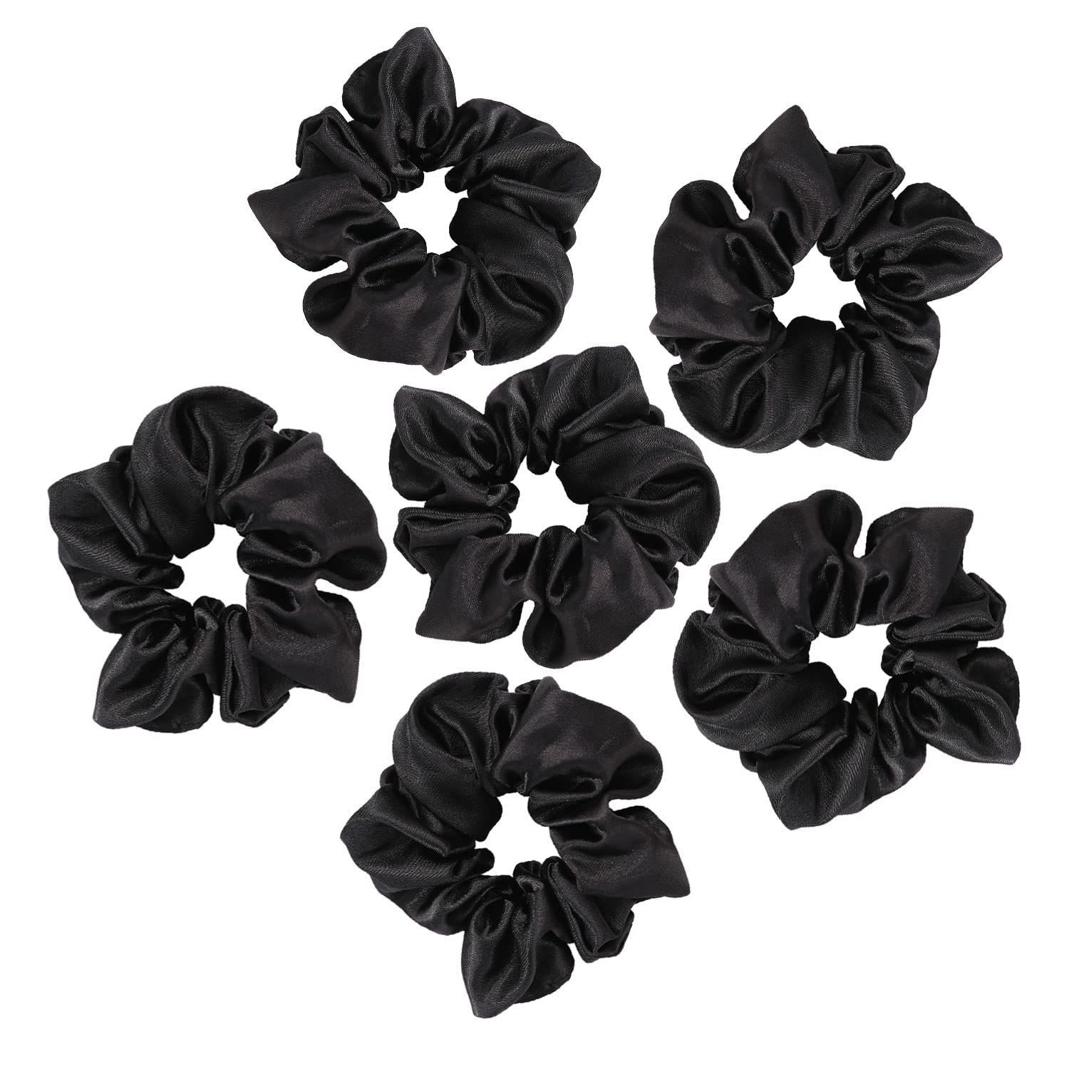 ZBORH 6 Pcs Satin Hair Scrunchies Soft Elastic Hair Ties Set for Women Teenage Girls Ponytail Holders (Black)-New