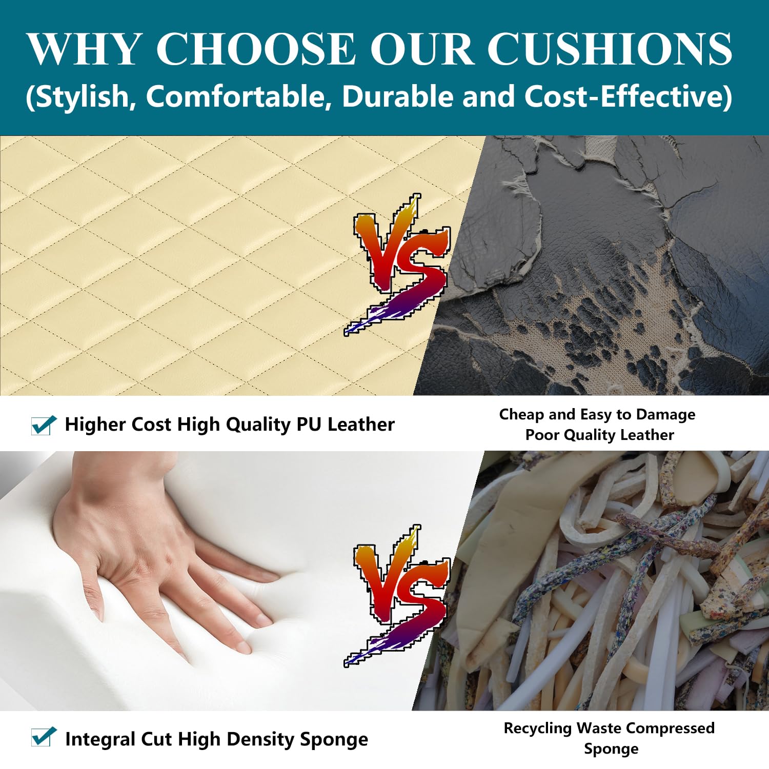 AZXZCS Replacement Camper Cushion,RV Dinette Cushions,2 Sets of PU Leather Dinette Cushions with Memory Foam Camper Trailer Bed