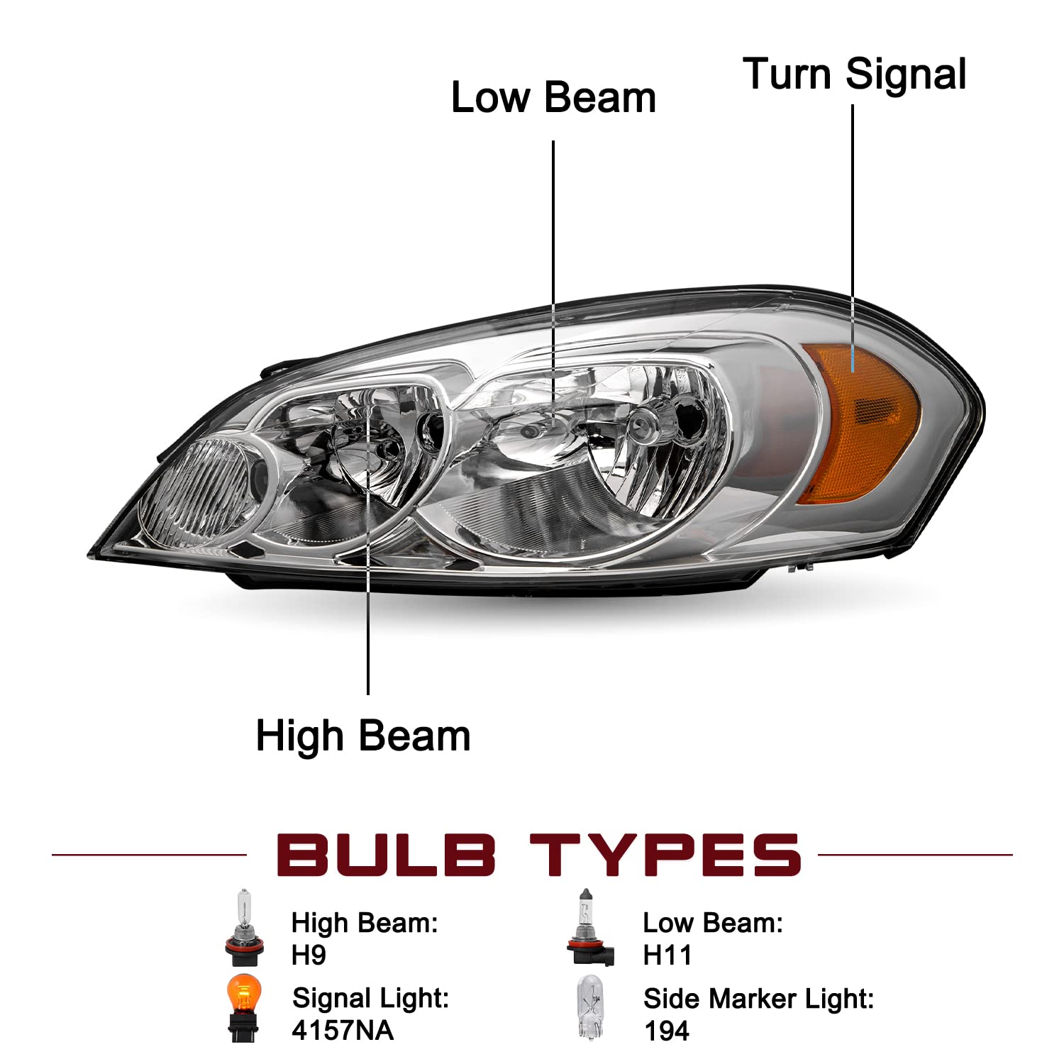 Jsboyat Headlight Assembly Fit For 2006-2013 Chevy Impala / 2006-2007 Chevy Monte Carlo / 2014-2016 Chevy Impala Limited Factory