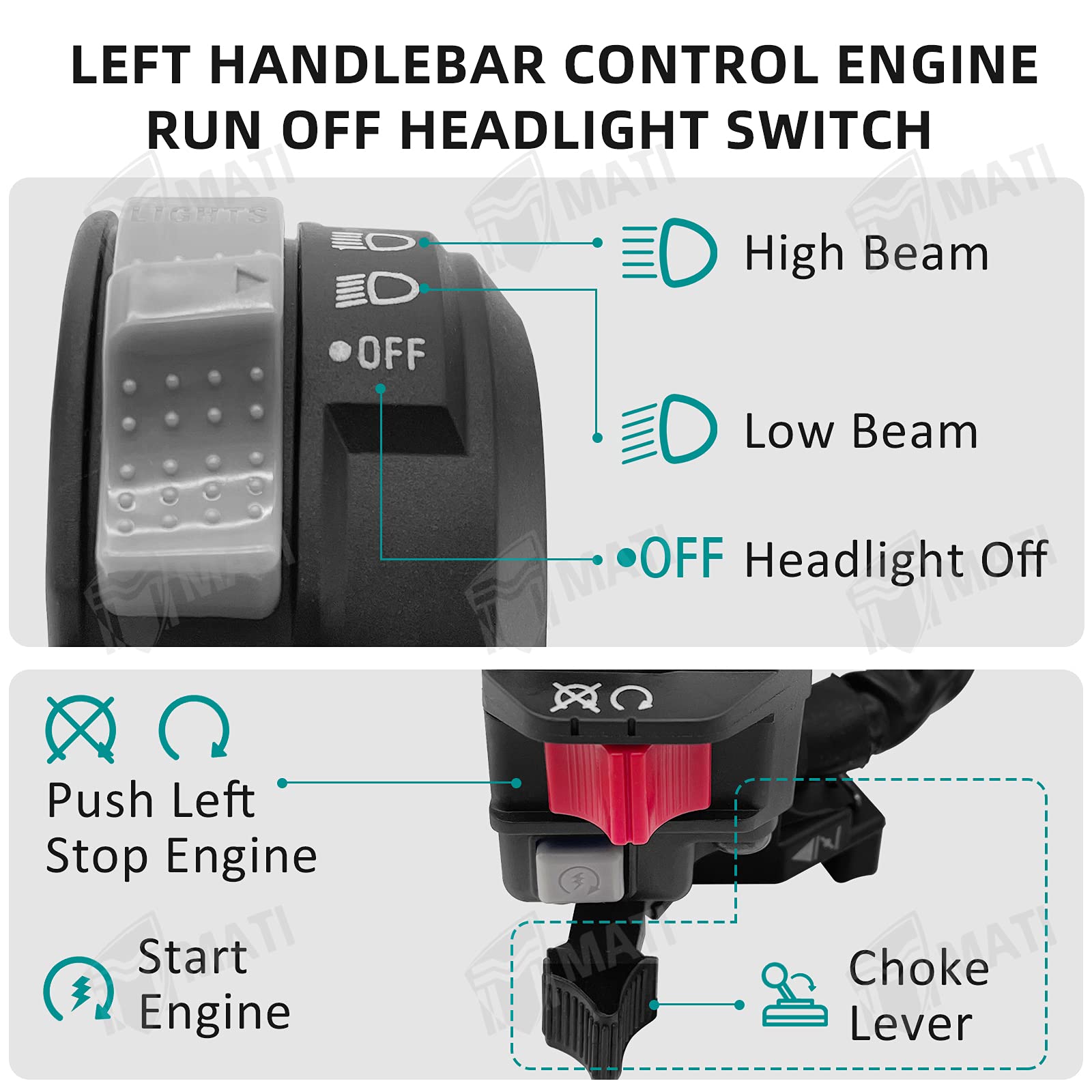 M MATI Left Handlebar Switch Control Engine Start Run Off Headlight for Yamaha YFM Big Bear 250/400 Grizzly 350/400/660 Kodiak 4