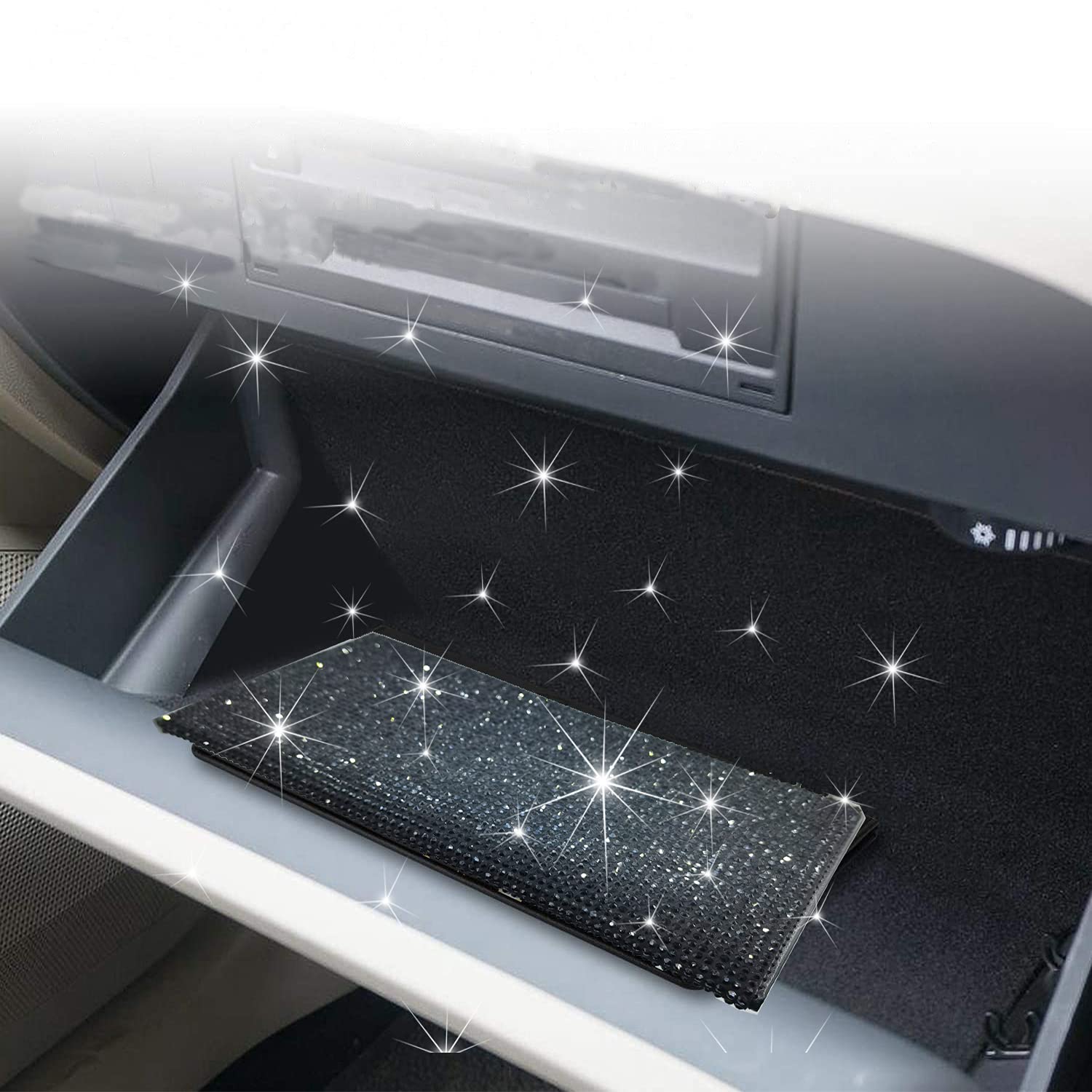 Lifutopia Bing Rhinestone Car Registration And Insurance Document Holder, Glitter Card Holder, Lether Vehicle Accessories Car Essentials Glove Box Organizer Wallet Case Black