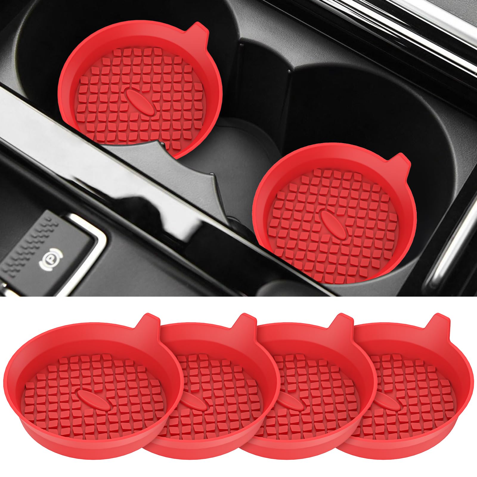 Me.Fan Car Cup Holder Coasters [4 Pack] Silicone Cups Mats, Automotive Universal Non-Slip Recessed Interior Accessories Red