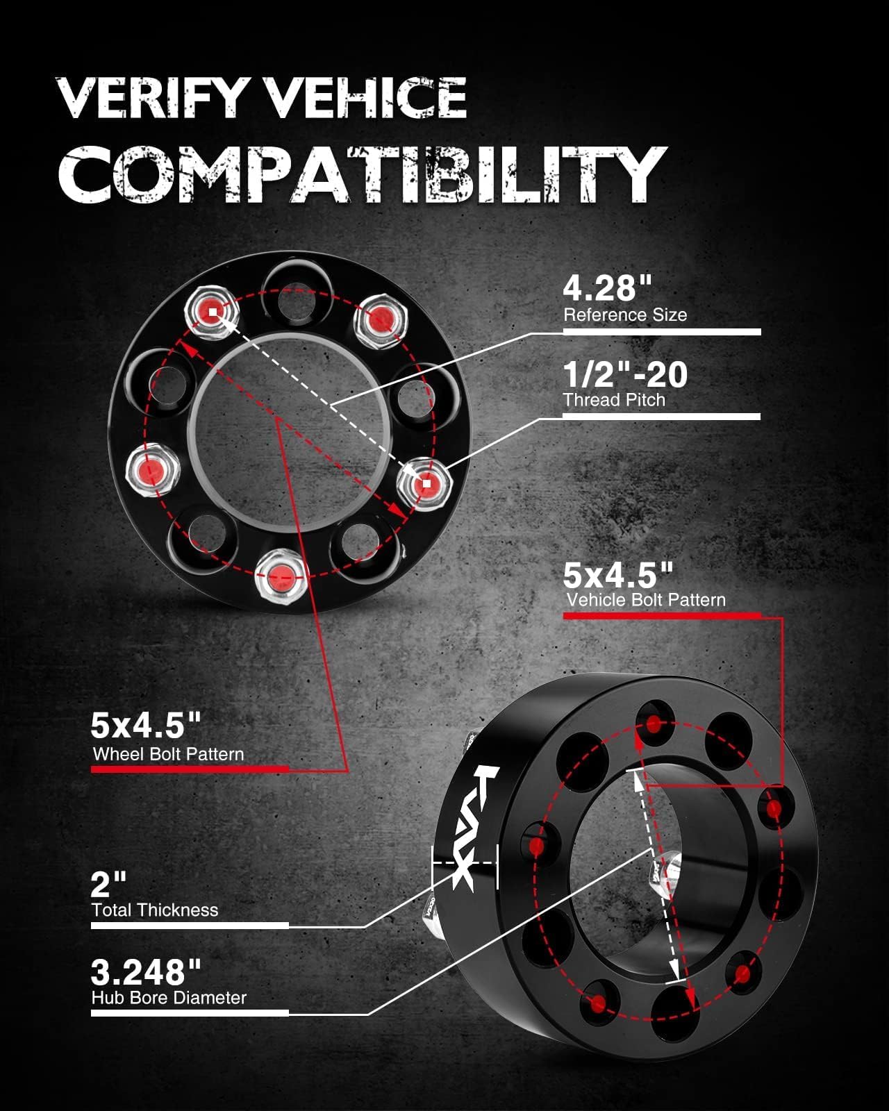 Kax 5X4.5 Wheel Spacers,2 Inch 5 Lug Centric Wheel Spacers Fit For Explorer, Edge, Ranger, Mustang, Liberty, Wrangler, Taurus, C