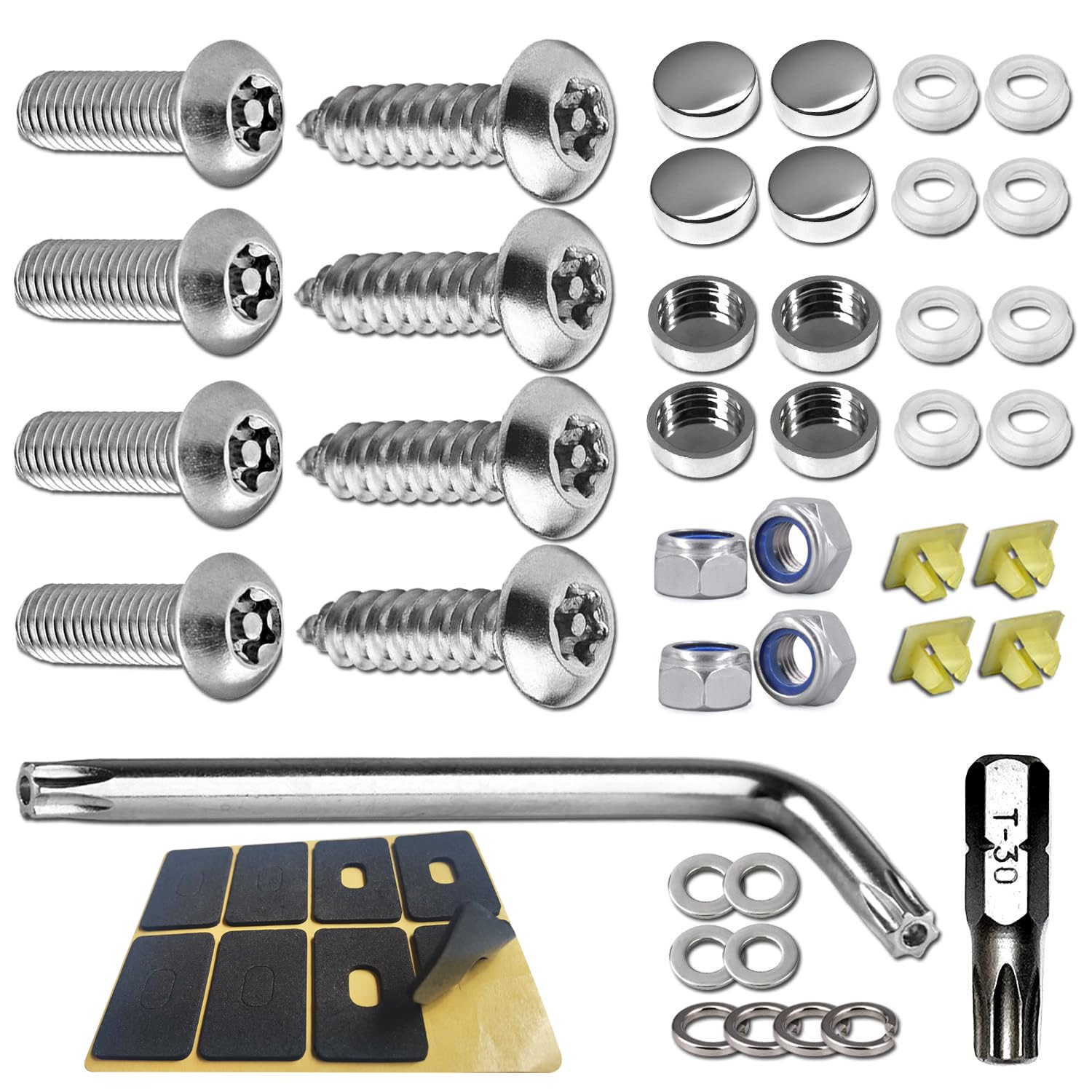 Bggtmo License Plate Screws Anti Theft -Stainless Steel Tamper Resistant Locking Front Rear Car Tag Frame Bolts Set,1/4 Metric M