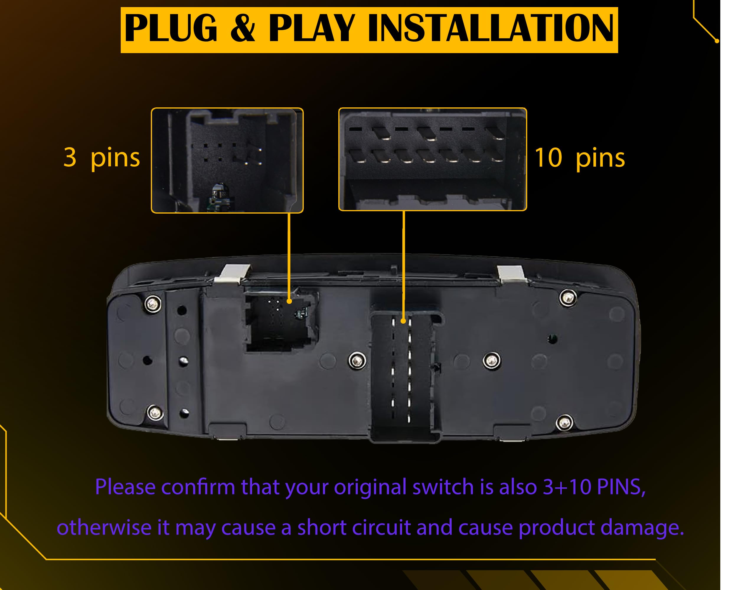 ZAPOSTS Master Power Window Switch for 2009 2010 2011 2012 Ram 1500,Ram 2500,Ram 3500.3 PINS + 10 PINS,OE# 4602863AD,4602863AC,4