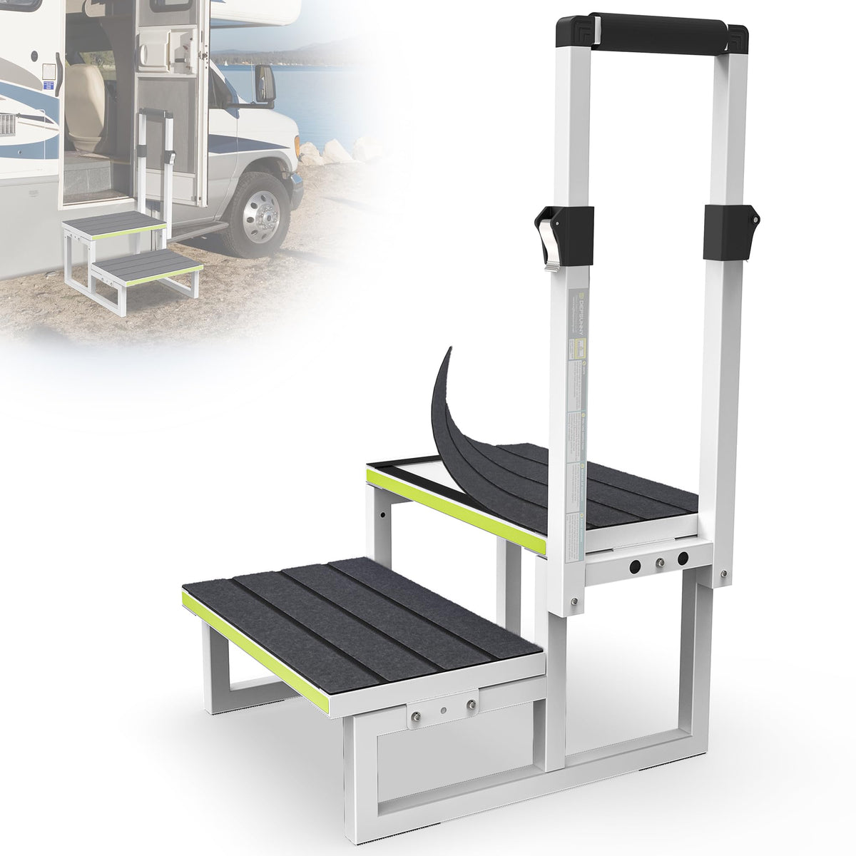 DEPSUNNY RV Steps with Handrail (25.6''-40'') Adjustable for Both Sides, 2 Step Stool with Handle for Elderly w/Wide Platform & 