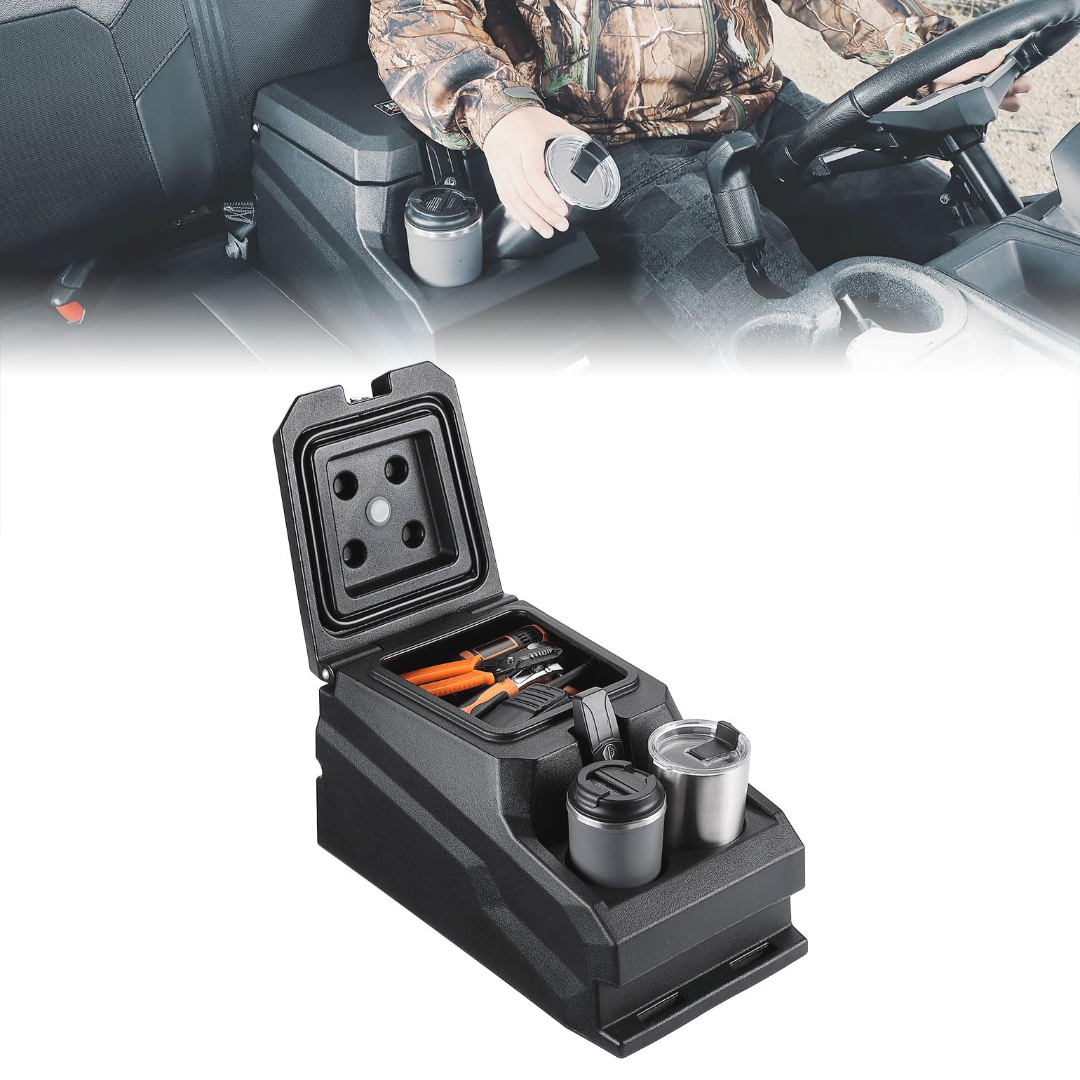 KEMIMOTO UTV Center Console Bench Seat Box Compatible with Polaris Ranger 1000/XP/Crew 2017-2026, Ranger XP 900/Crew, Can am Def