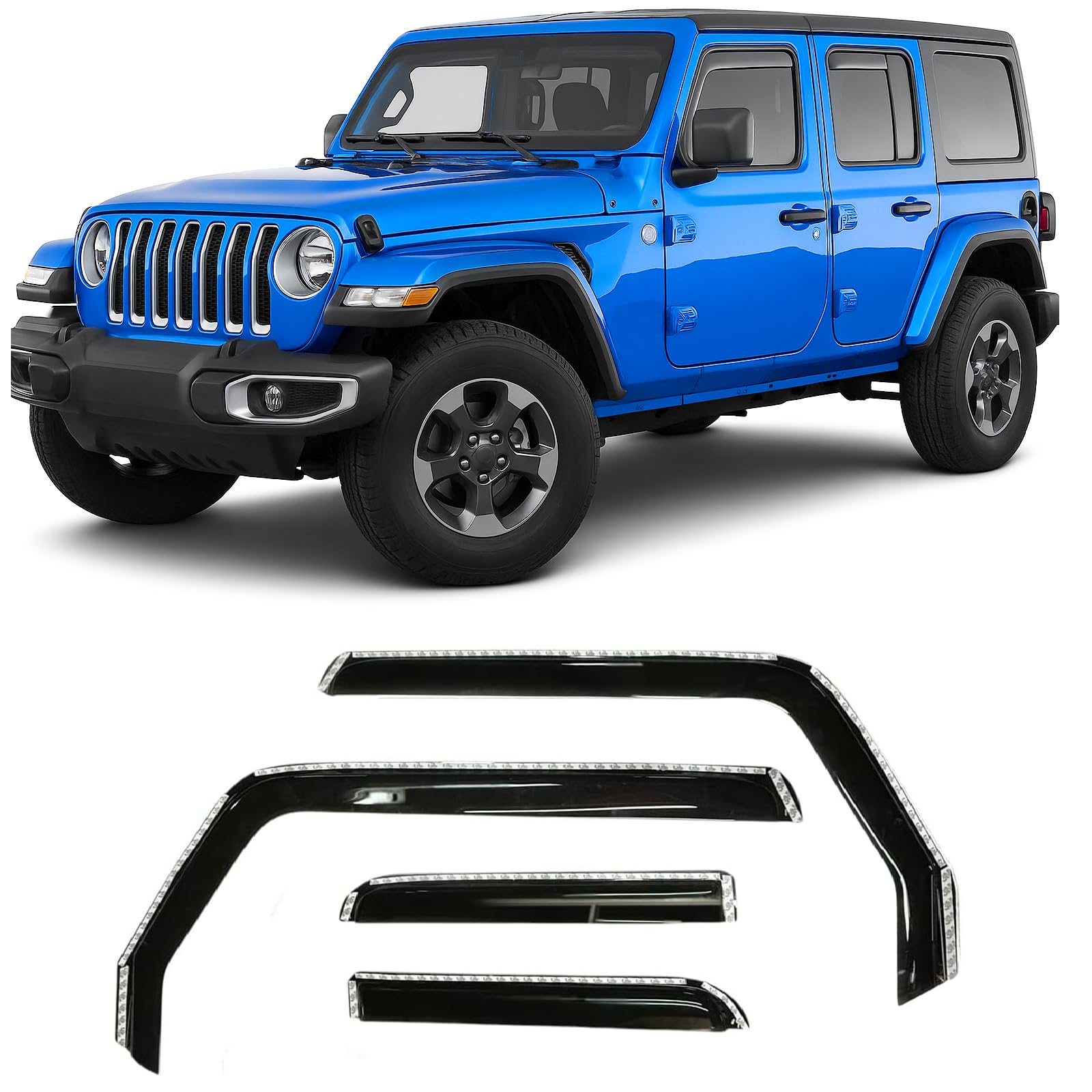 2018-2025 In-Channel Rain Guards For Jeep Wrangler Jl Side Window Deflector Visors Unlimited 4 Door & For Jeep Gladiator Jt 2020