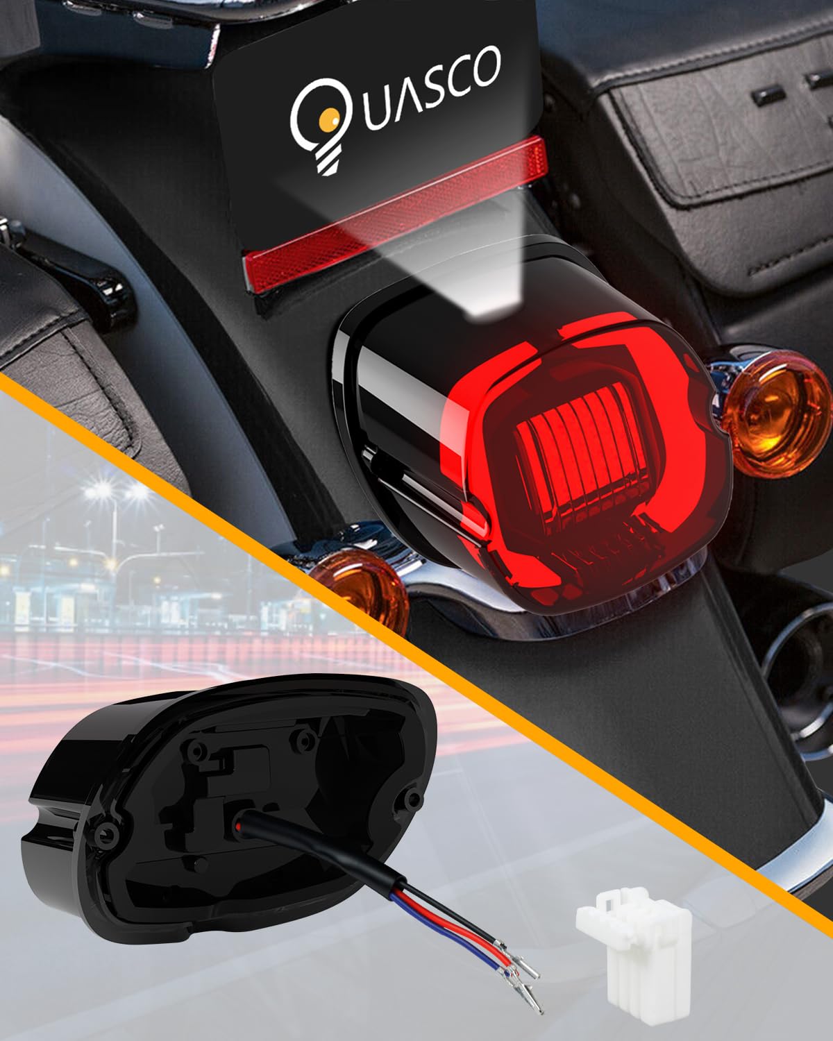 Quasco Led Strobe Brake Tail Light Smoked Rear Taillight Compatible With Harley Dyna Sportster Road King Electra Glide Heritage Softail Fatboy Touring