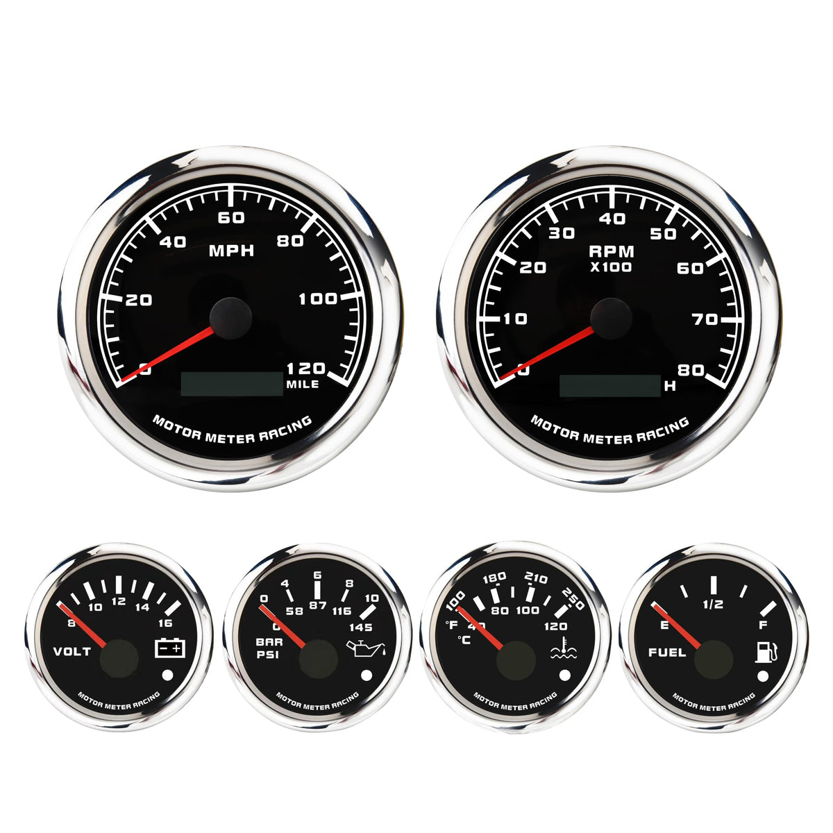 MOTOR METER RACING W PRO Series 6 Gauge Set - 85mm 3-3/8 GPS Speedomet ...