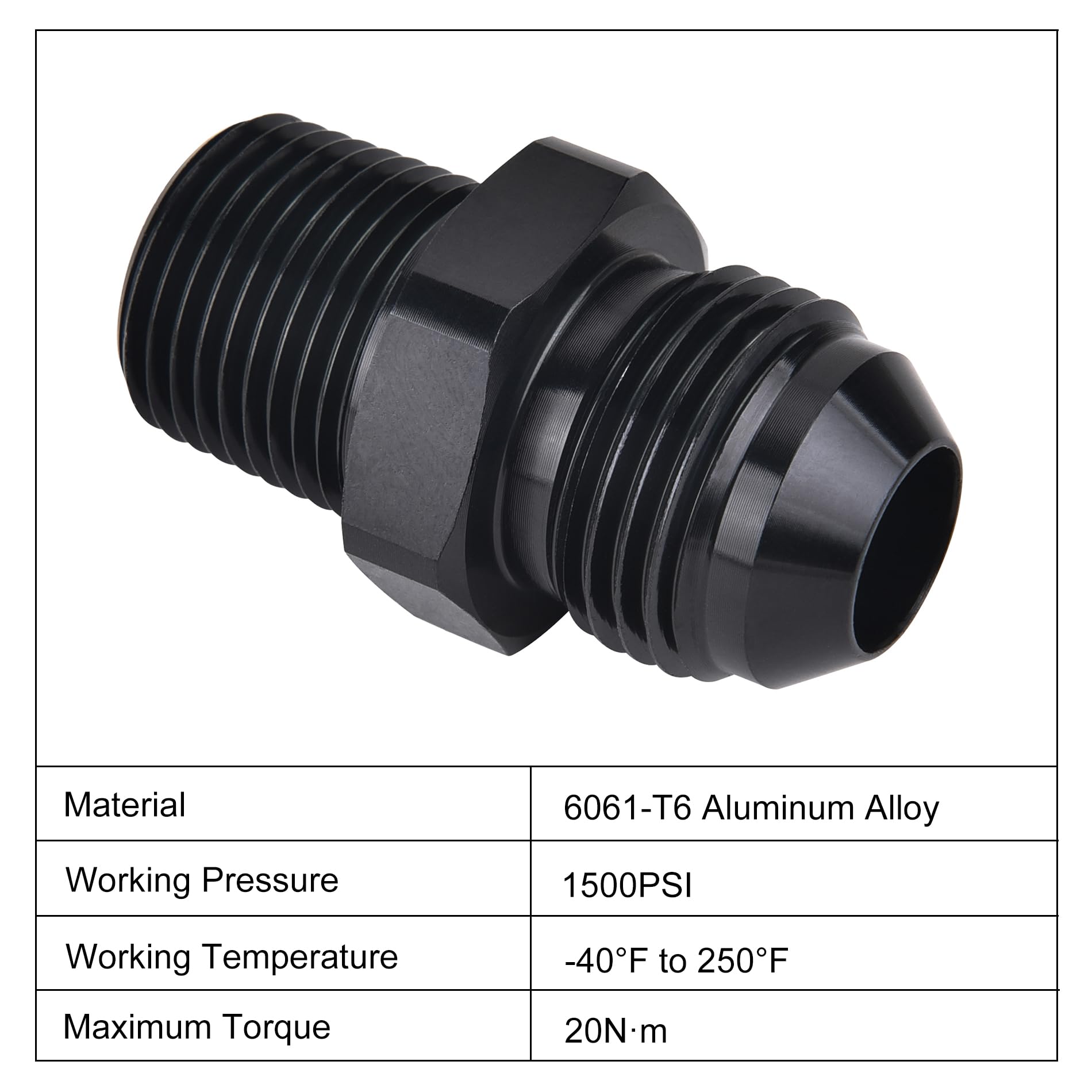 EVIL ENERGY 10AN Male Flare to 3/8'' NPT Pipe Fitting Adapter Aluminum Straight Black 4PCS