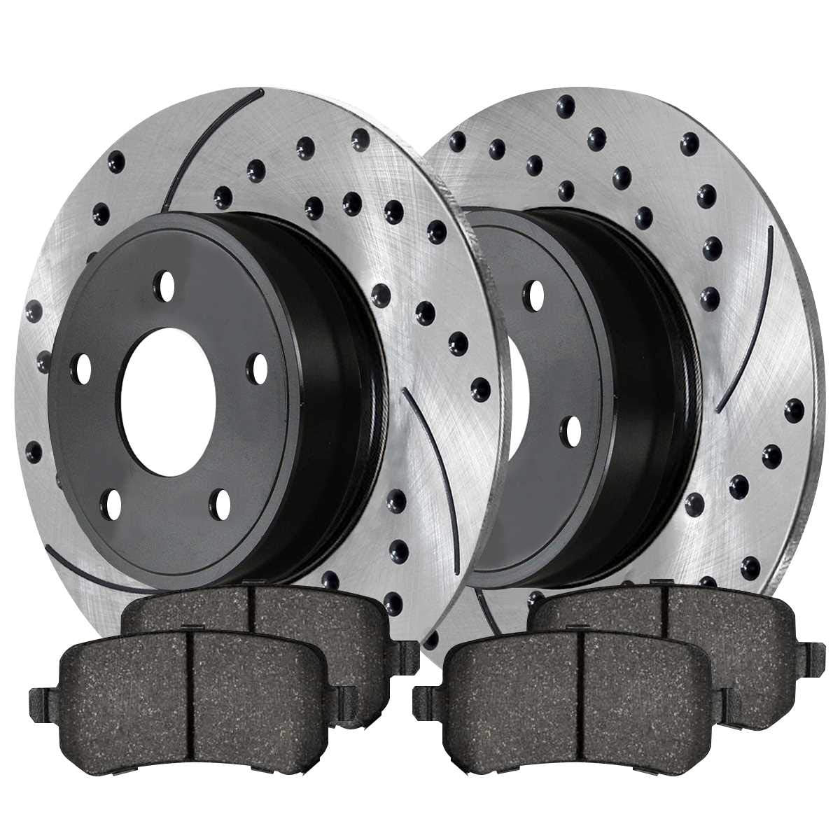 Autoshack Black Hat Drilled And Slotted Brake Rotors With Ceramic Pads Rear Brake Rotor Replacement Kit For Dodge Grand Caravan Journey Vw Routan 2008-2011 Chrysler Town & Country Scdpr63052630521326