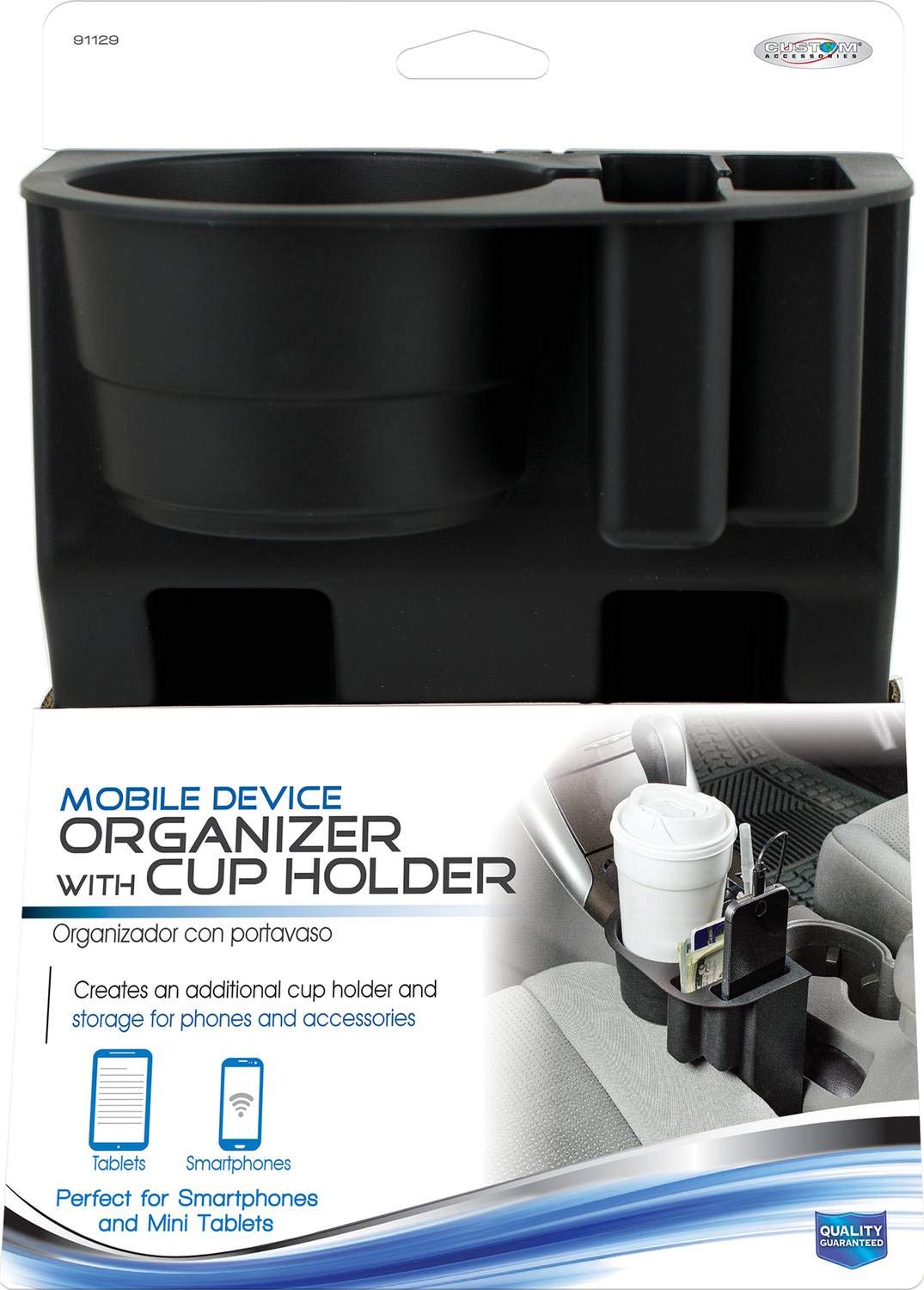 Custom Accessories 91129 Black Mobile Device Organizer With Cup Holder