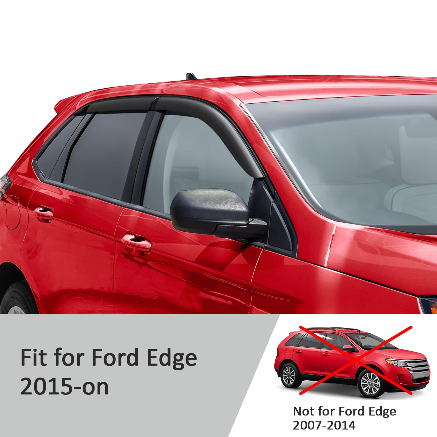 Voron Glass Tape-On Extra Durable Rain Guards For Ford Edge 2015-2025, Window Deflectors, Vent Window Visors, 6 Pieces - 100443