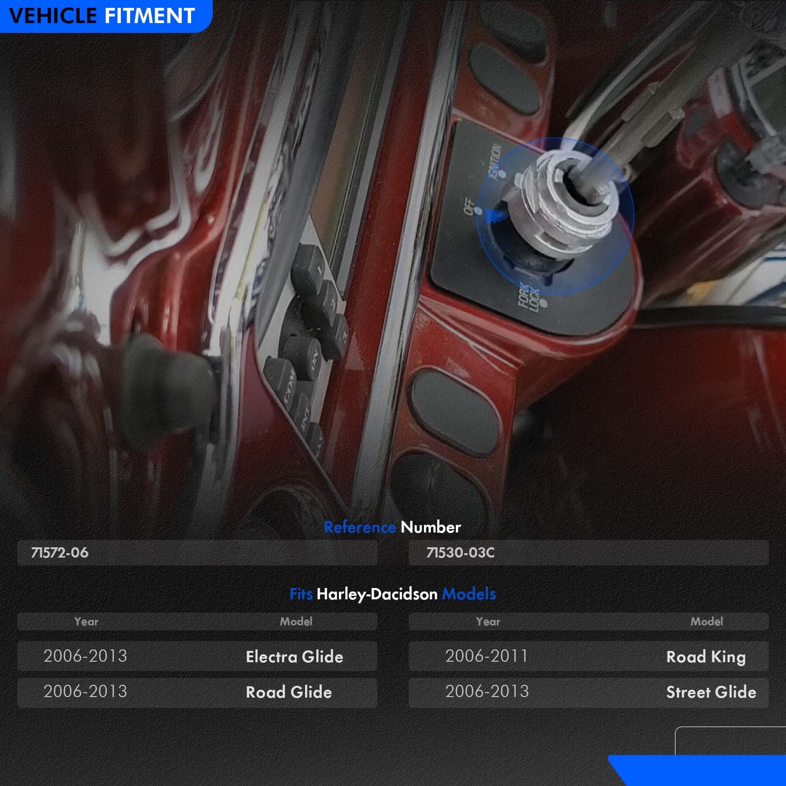 71572-06 Ignition Switch Lock Housing Kit Fit for Harley-Davidson Electra Glide 2006-2013, Road Glide 2006-2013, Road King 2006-