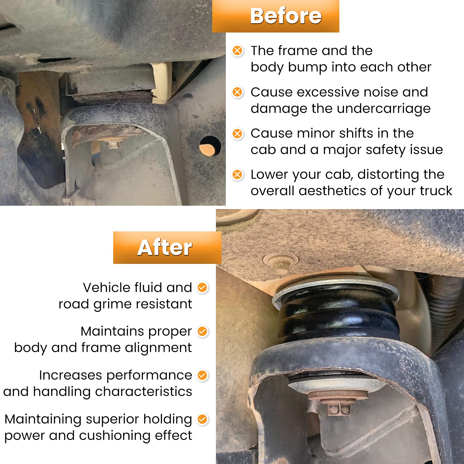 KF04060BK Body Mount Bushing Kit for Ford F250 F350 Super Duty 2008-2016 2WD 4WD Polyurethane Body Cab Mounts & Steel Sleeves &