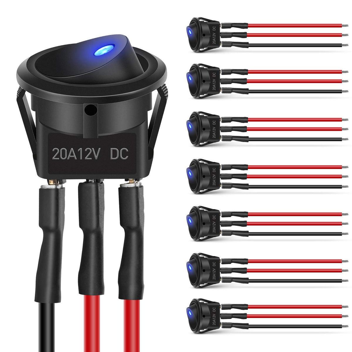 Nilight 8Pcs 12V 20A Round Blue Toggle Led Rocker Switch On-Off Control Spst 3Pi WBCARB08TBZ23C1