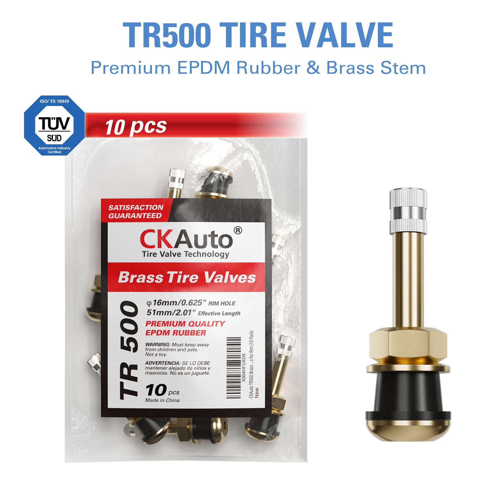 Ckauto Tr501 Tire Valve Stems, 1.5 Metal Valve Stems, Climp-In Brass Tire Valve Stem With Valve Stem Core For Rim F.625 '' (10 P
