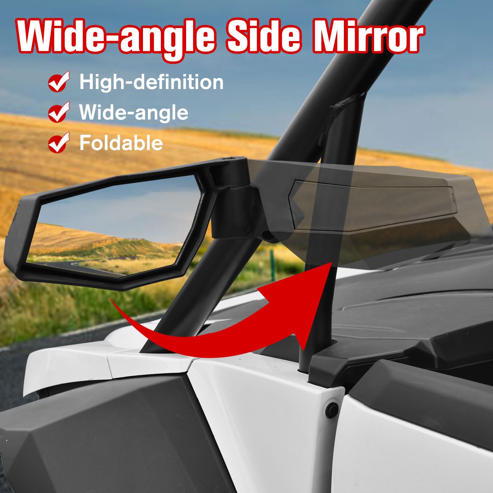 Litmiracle Center & Side Rearview Mirrors Kit For Polaris Rzr Xp 1000, Adjustable Folding Rear View Center Convex Rear View Mirr