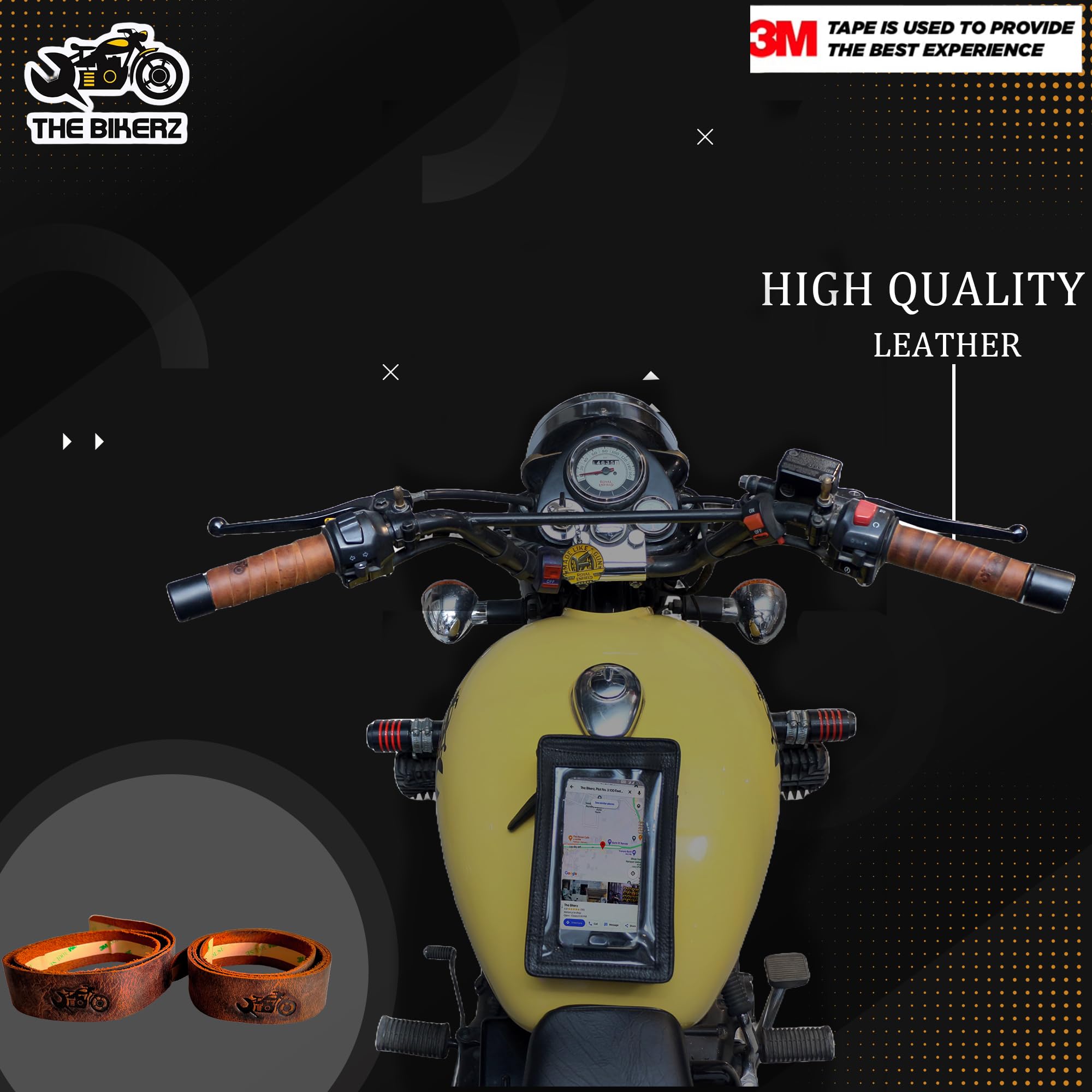 The Bikerz Vintage Motorcycle Handle Bar Leather Vintage Bike Leather Motorcycle Grips Wrap | Handle Wrap (Tobacco Brown)