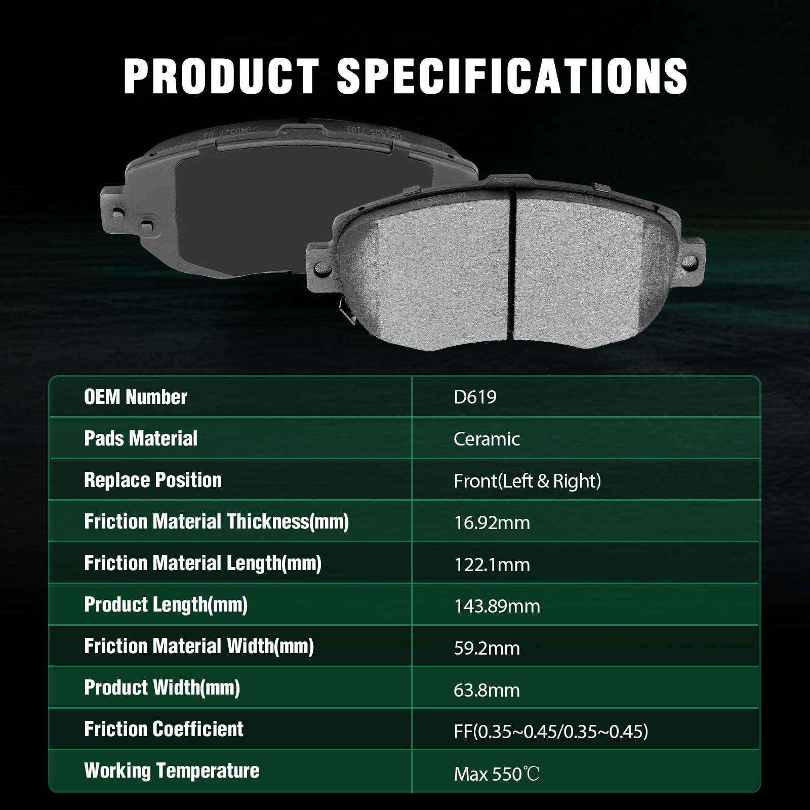 Automuto 4Pcs Front Ceramic Disc Brake Pads Set D619 For Lexus Gs300 Gs400 Gs430 Is300 Sc430 For Toyota For Supra