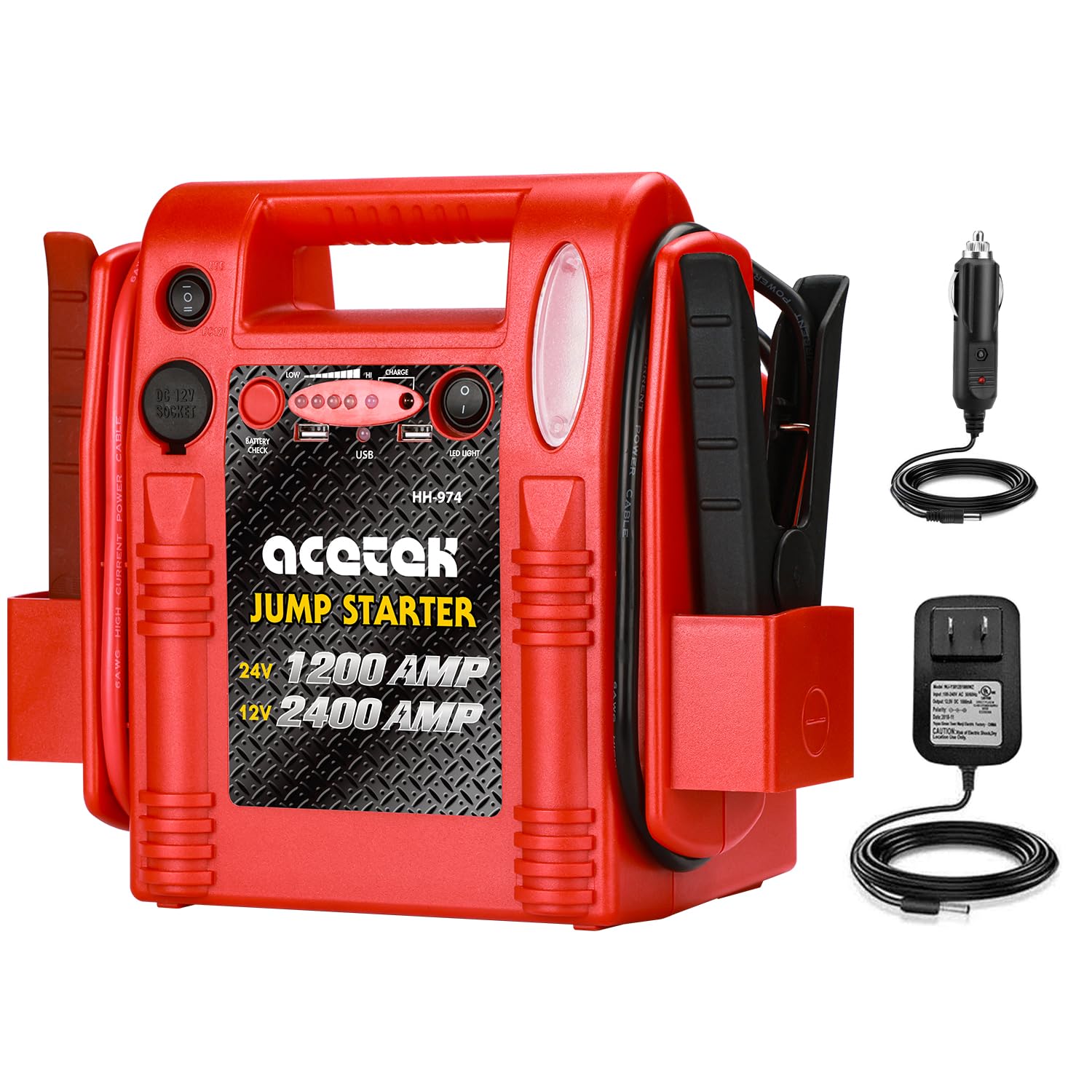 24V / 12V Jump Starter, acetek 1200/2400 Peak Amp Battery Jump Starter for Truck Car Tractor Excavator, Heavy Duty Jump Box Batt
