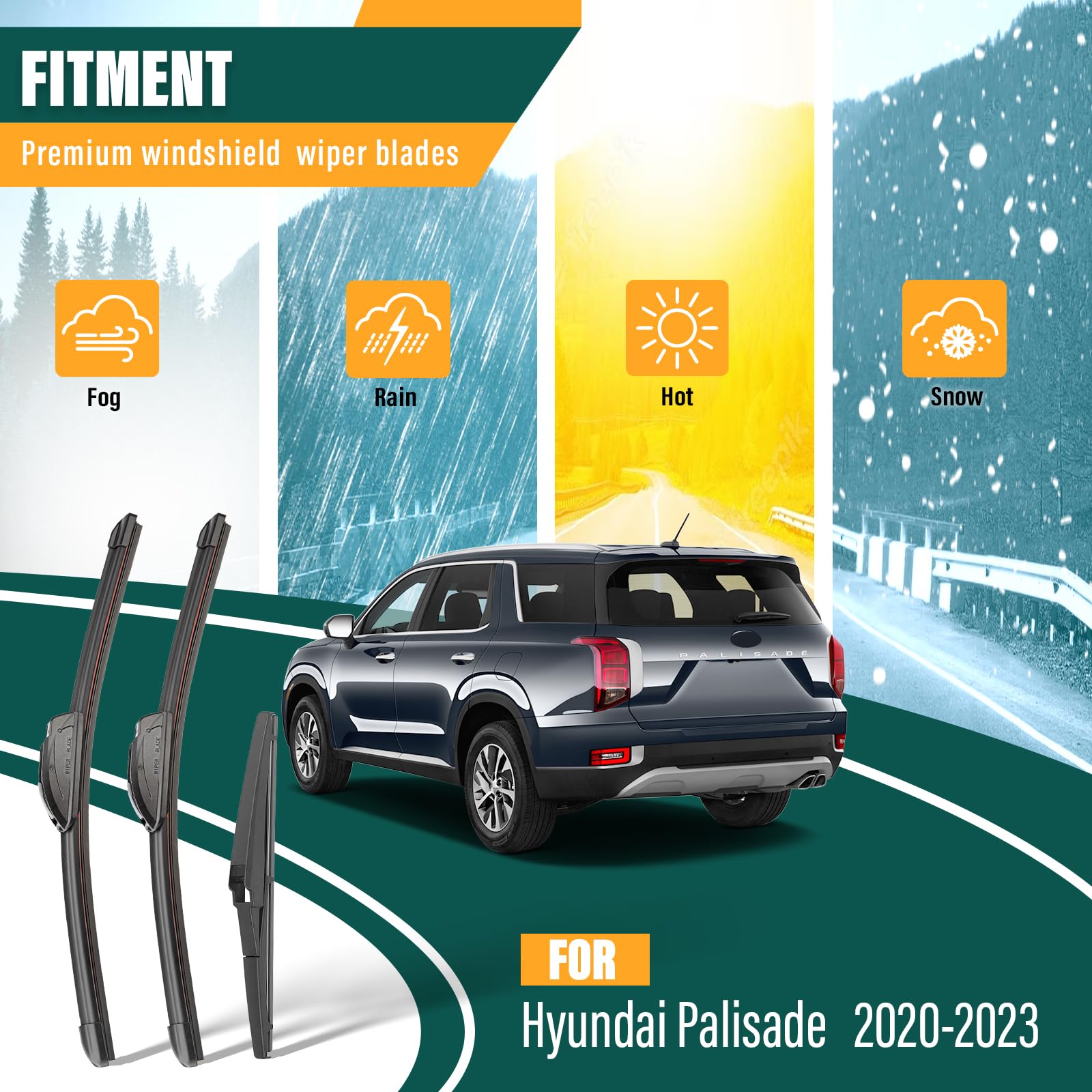 Kvq Windshield Wiper Blades Replacement For Hyundai Palisade 2020 2021 2022 2023 Original Factory Quality Front Rear Wiper Blade