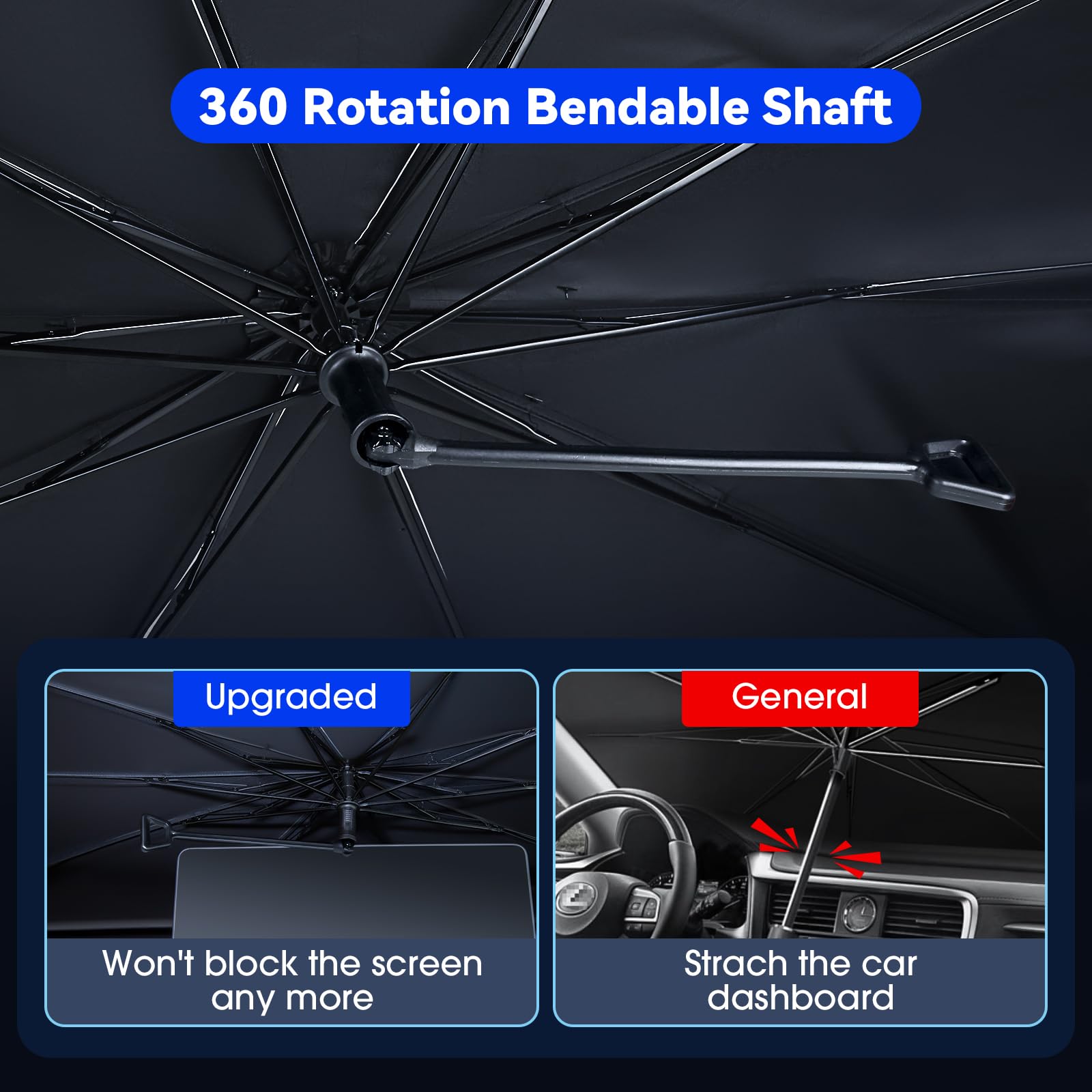 Helloleiboo Foldable Car Windshield Sun Shade Umbrella 360Rotating 55 ''X30 ''Sunshade For Car Windshield Front Window Reflectiv