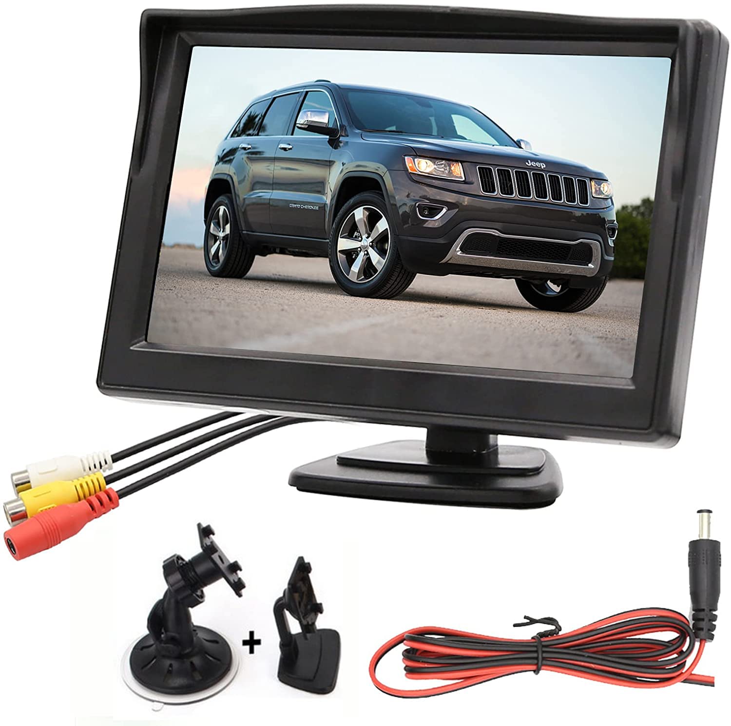 B-Qtech 5 Inch Hd Backup Camera Monitor Only Rear View Reverse Display Screen With Two Brackets, V1/V2 Two Video Input, 12V/24V 