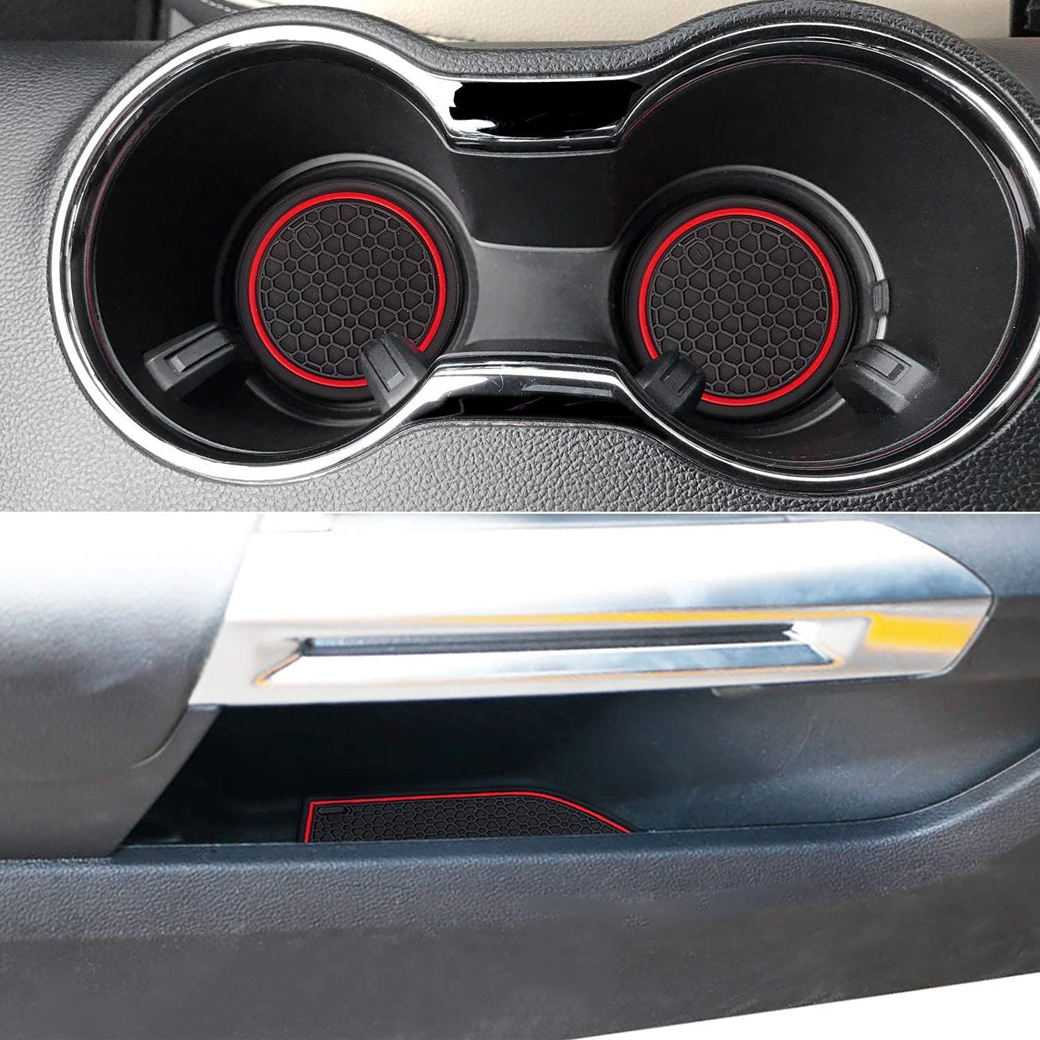 Auprite Non-Slip Mats For Mustang Accessories 2015-2023, Custom Fits Cup Holder Liners Mats Door Pocket Center Console Liners,5P