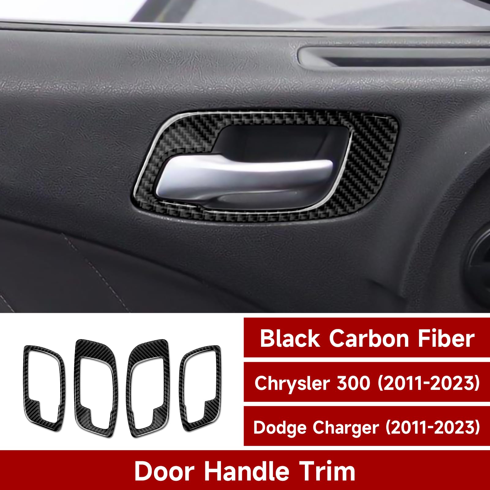 Brmyl Inner Door Handle Bowl Cover Decals For 2011-2023 Dodge Charger/Chrysler 300 Accessories Carbon Fiber Interior Stickers (W