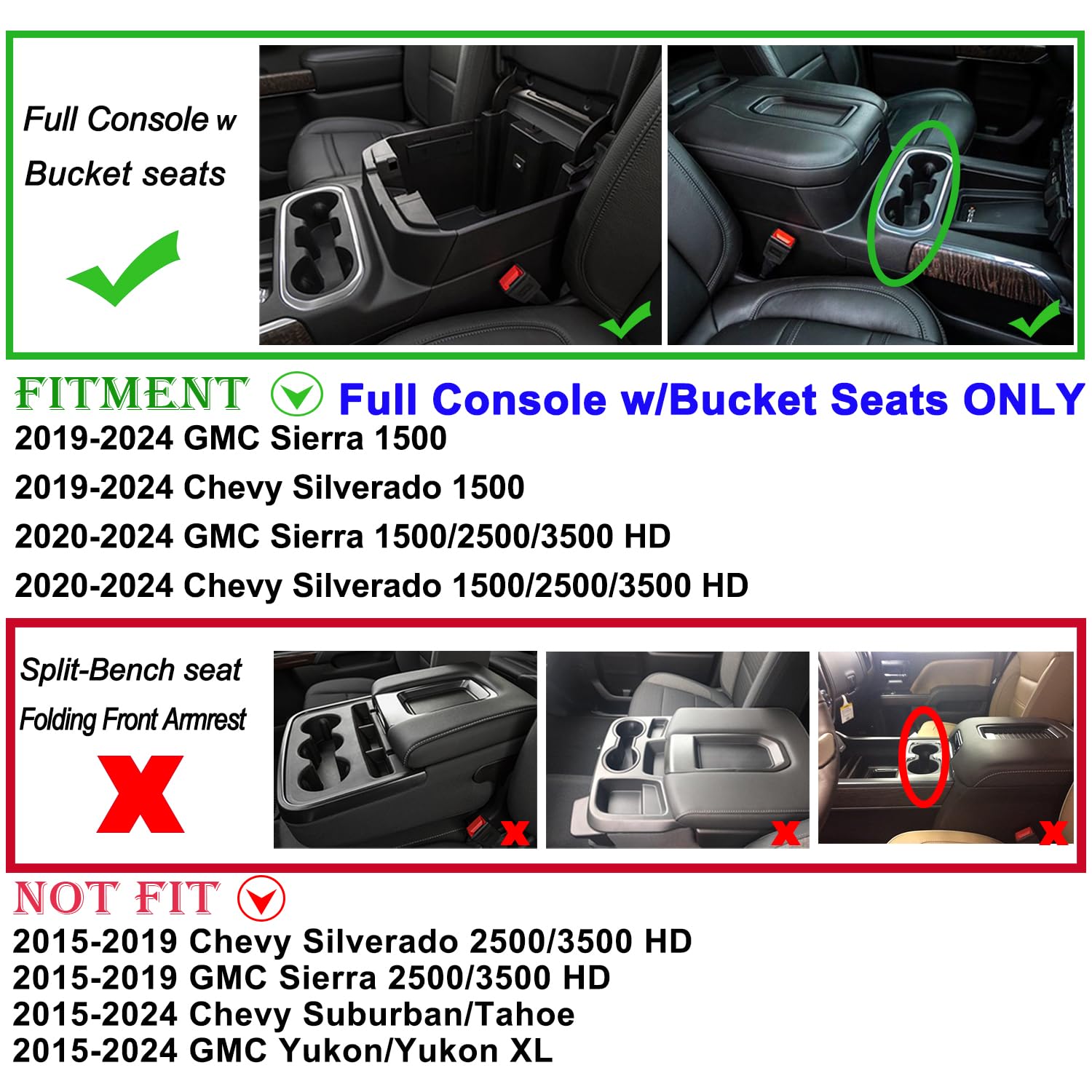 Jkcover Center Console Organizer Tray Compatible With (2019-2022) Chevy Silverado 1500/Gmc Sierra 1500 And 2020-2023 Silverado/Sierra 2500/3500 Hd - Full Console W/Bucket Seats Only (Blue Trim)