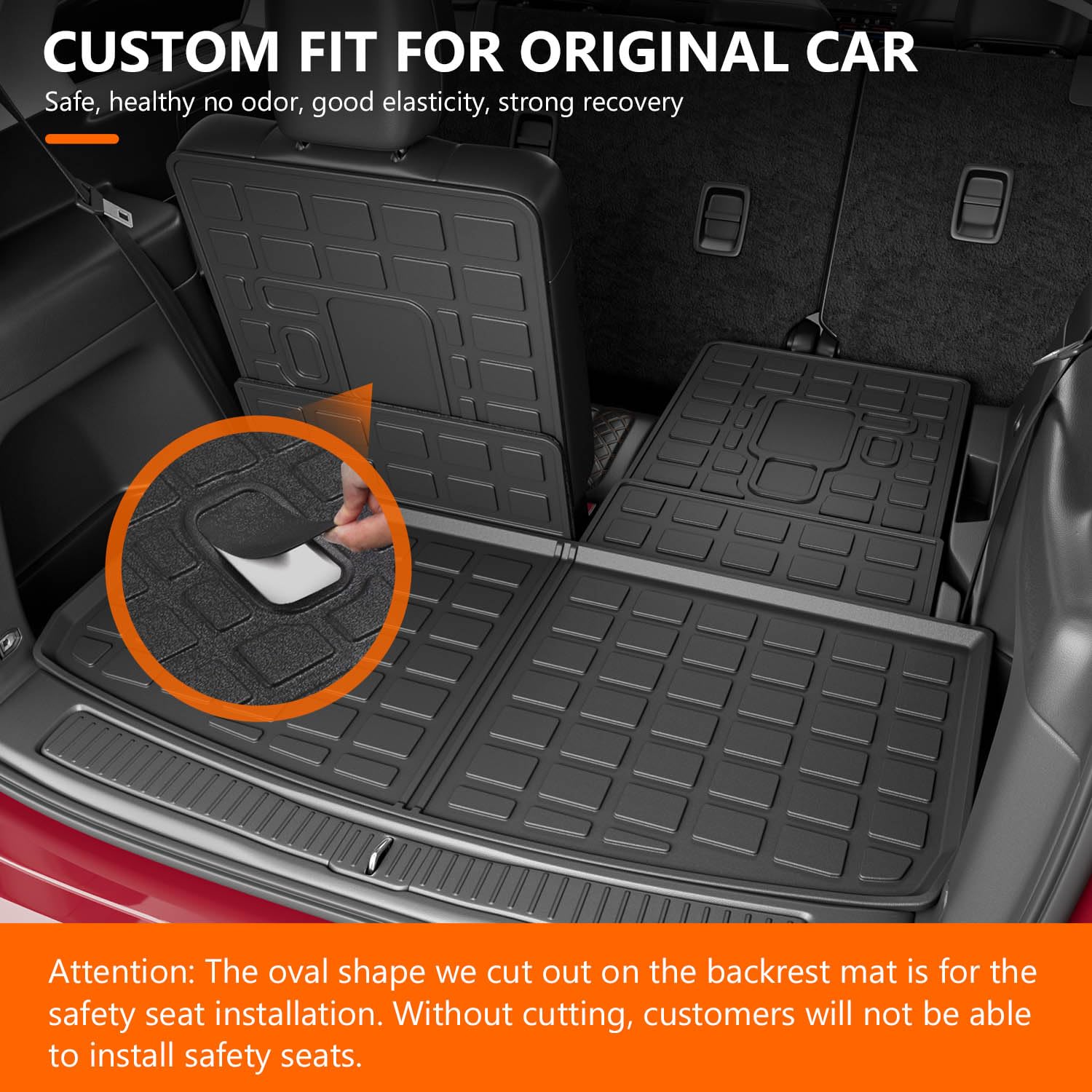 powoq Cargo Mat Compatible with 2021-2025 Jeep Grand Cherokee L Overland Trunk Mat Backrest Trunk Liner TPE Cargo Liner Replacem