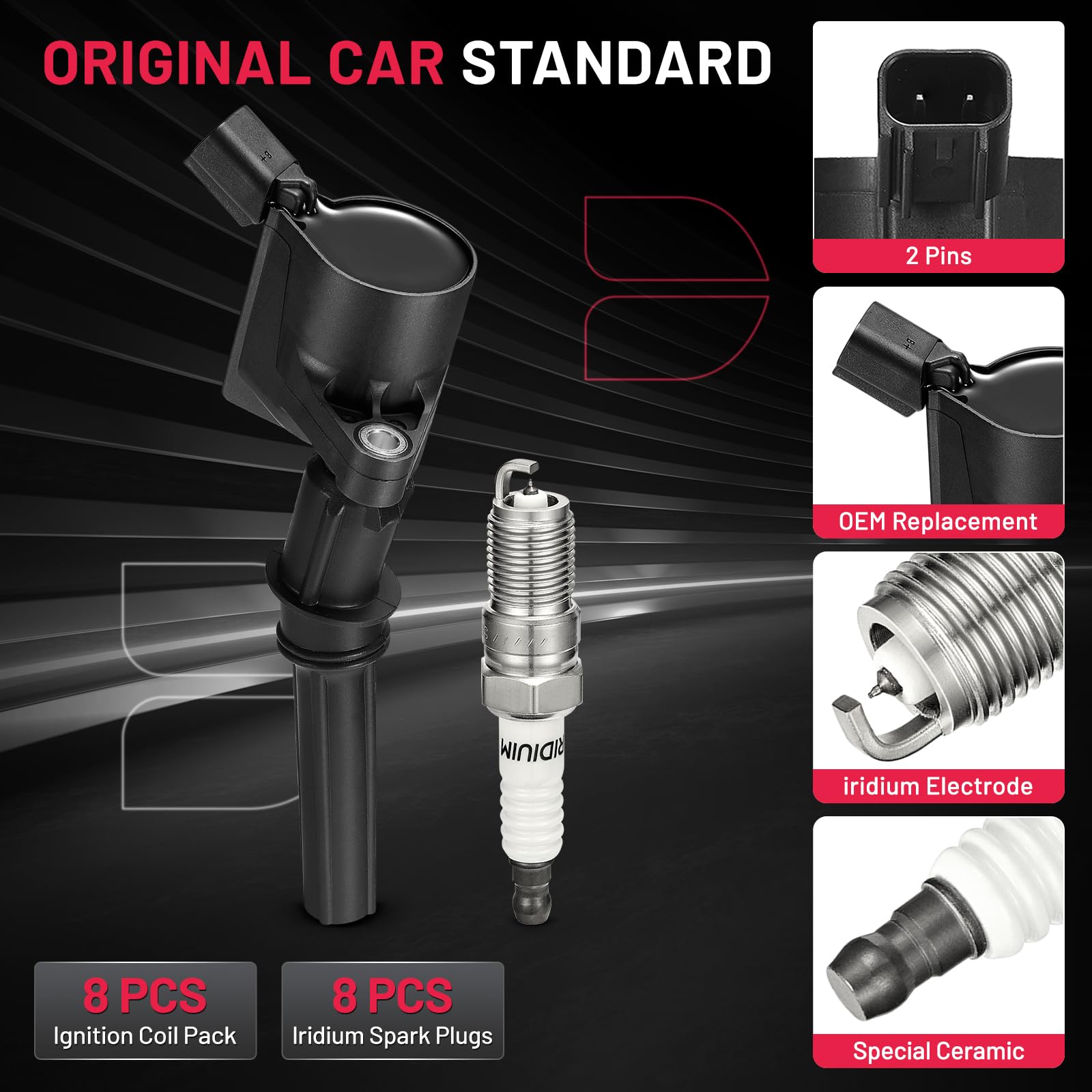 Bdfhyk Ignition Coil Dg508 & Spark Plug Sp493 Sp479 Compatible With Lincoln Navigator F-150 F-250 F350 E150 E250 E350 E450 5.4L