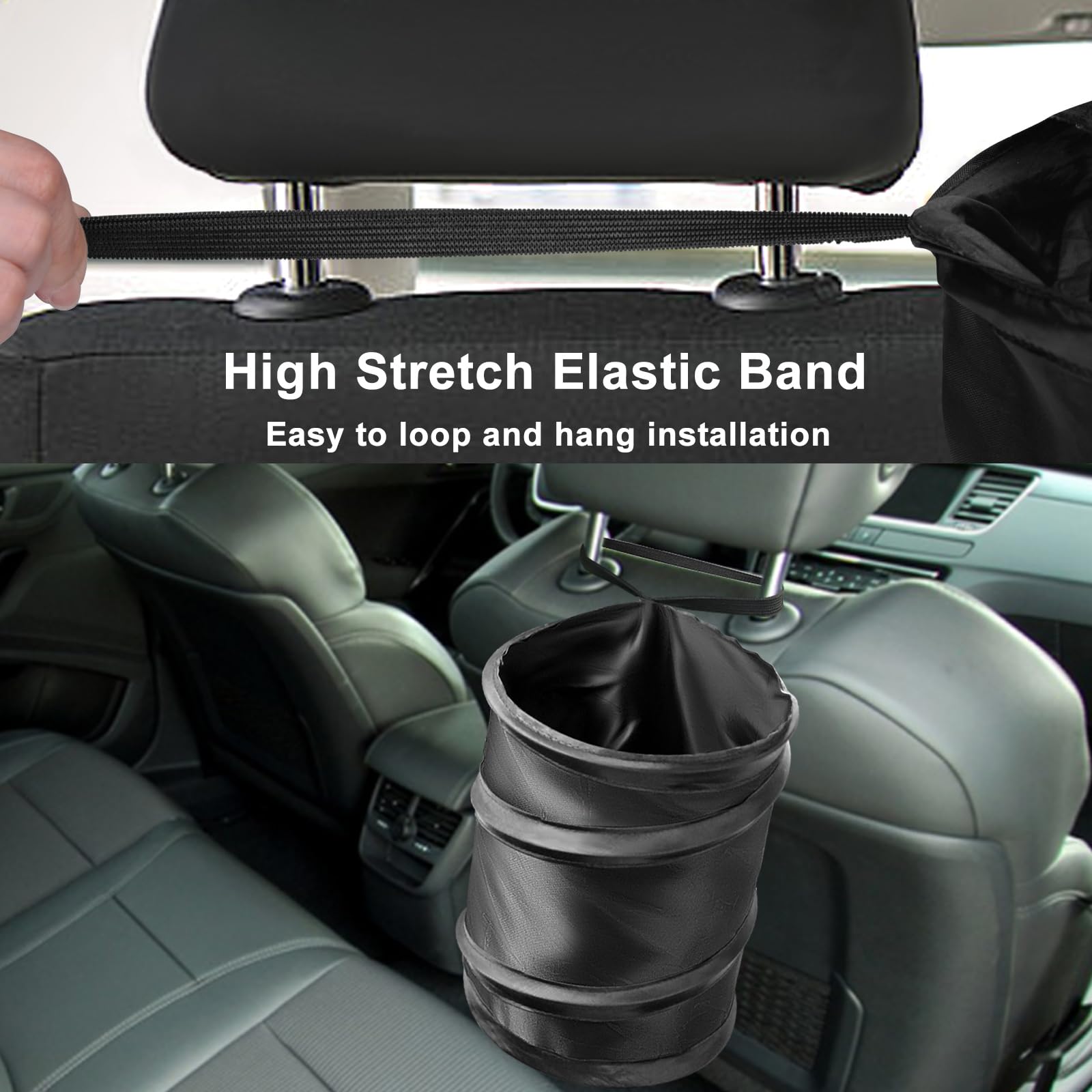 Kincown Car Trash Bin, 2 Packs Pop-Up Car Trash Can, Medium-Sized Collapsible Car Garbage Can With Elastic Band Hanging, Double-