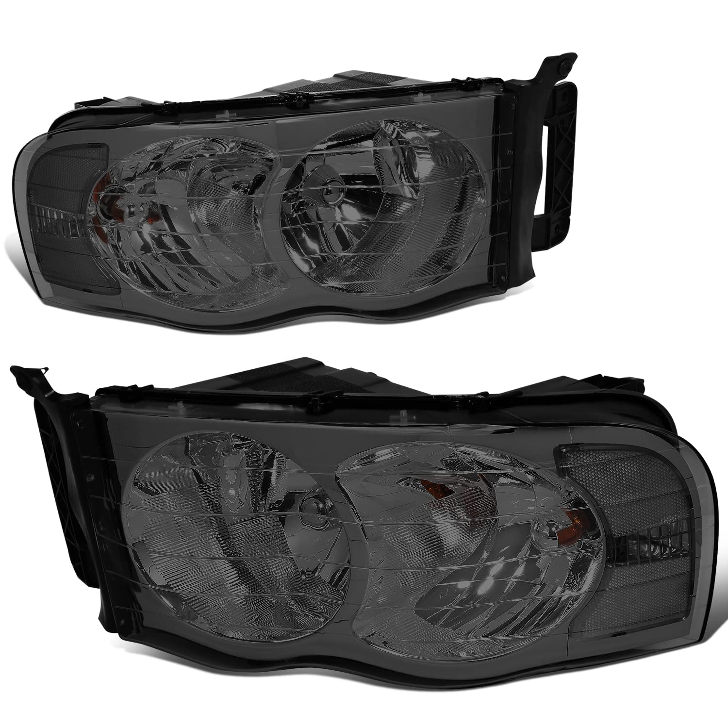 Dna Motoring Hl-Oh-Dr02-Sm-Cl1 Smoke Lens Clear Corner Headlights Compatible With 02-05 Ram 1500/03-05 Ram 2500 3500, Left & Rig