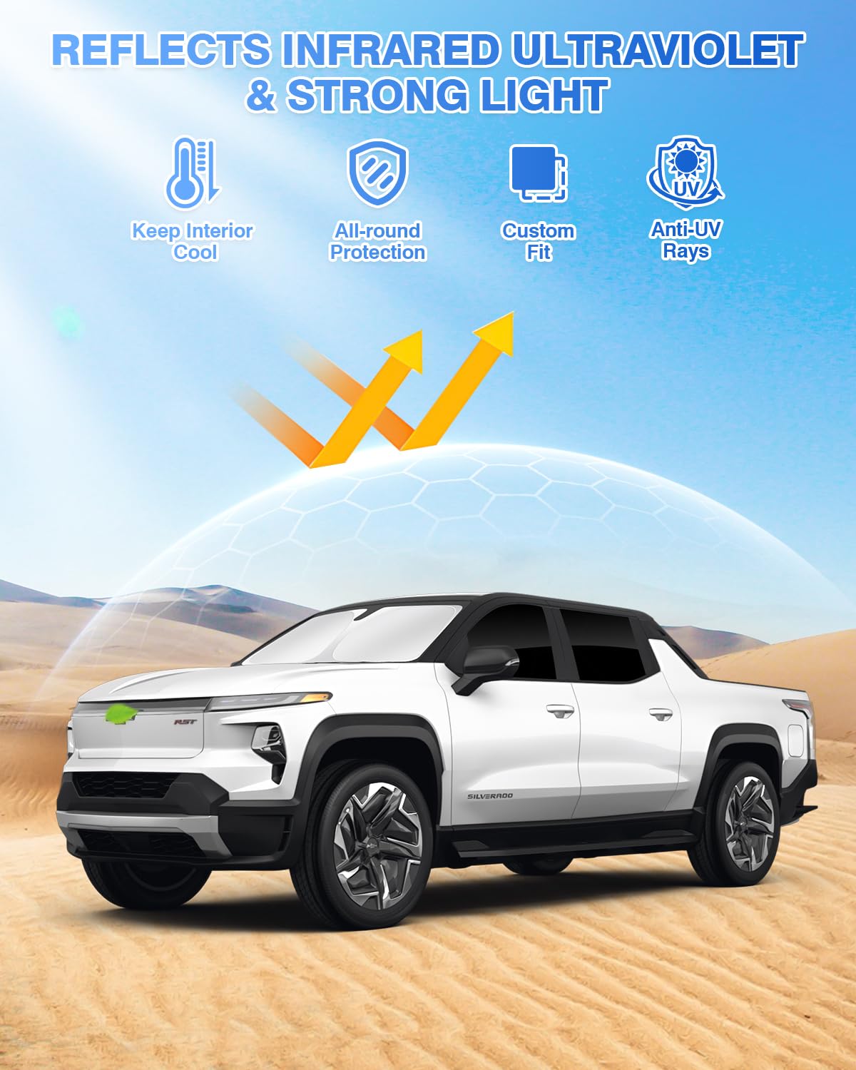 Canvcle Black Sunshades for Chevrolet Silverado EV & GMC Sierra EV 2024-2026 - Windshield & Window Shade Cover, 6PCS