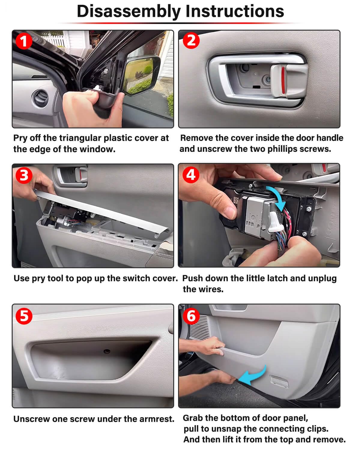 KBH Rear Door Panel Armrest Cover Upholstery for Honda Pilot 2009 2010 2011 2012 2013 2014 2015, Vinyl Leather, Anti-Scratch, 1