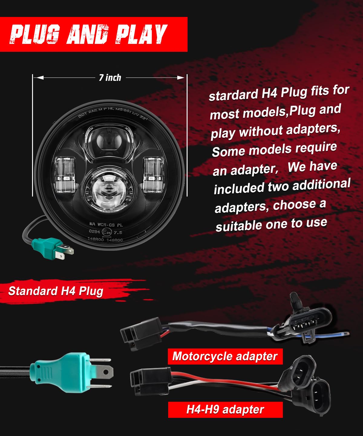New 7'' Led Headlight 4.5'' Auxiliary Fog Lights Kit For Motorcycle Accessories Compatible With Harley Street Glide Electra Ultr