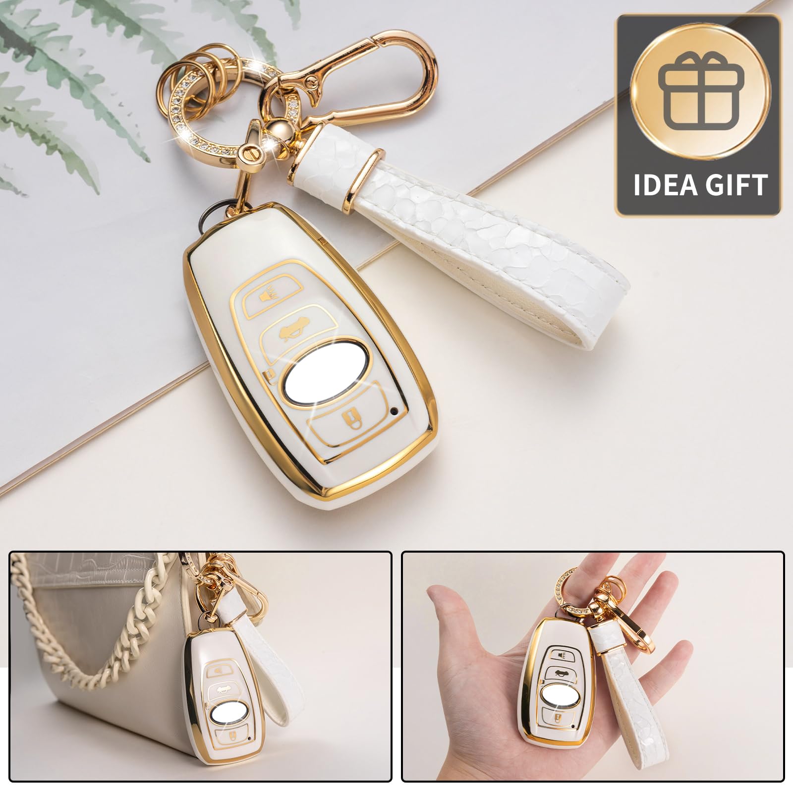 Cacarlike For Subaru Key Fob Cover With Subaru Keychain, Car Key Fob Case Compatible With Ascent Brz Crosstrek Forester Impreza