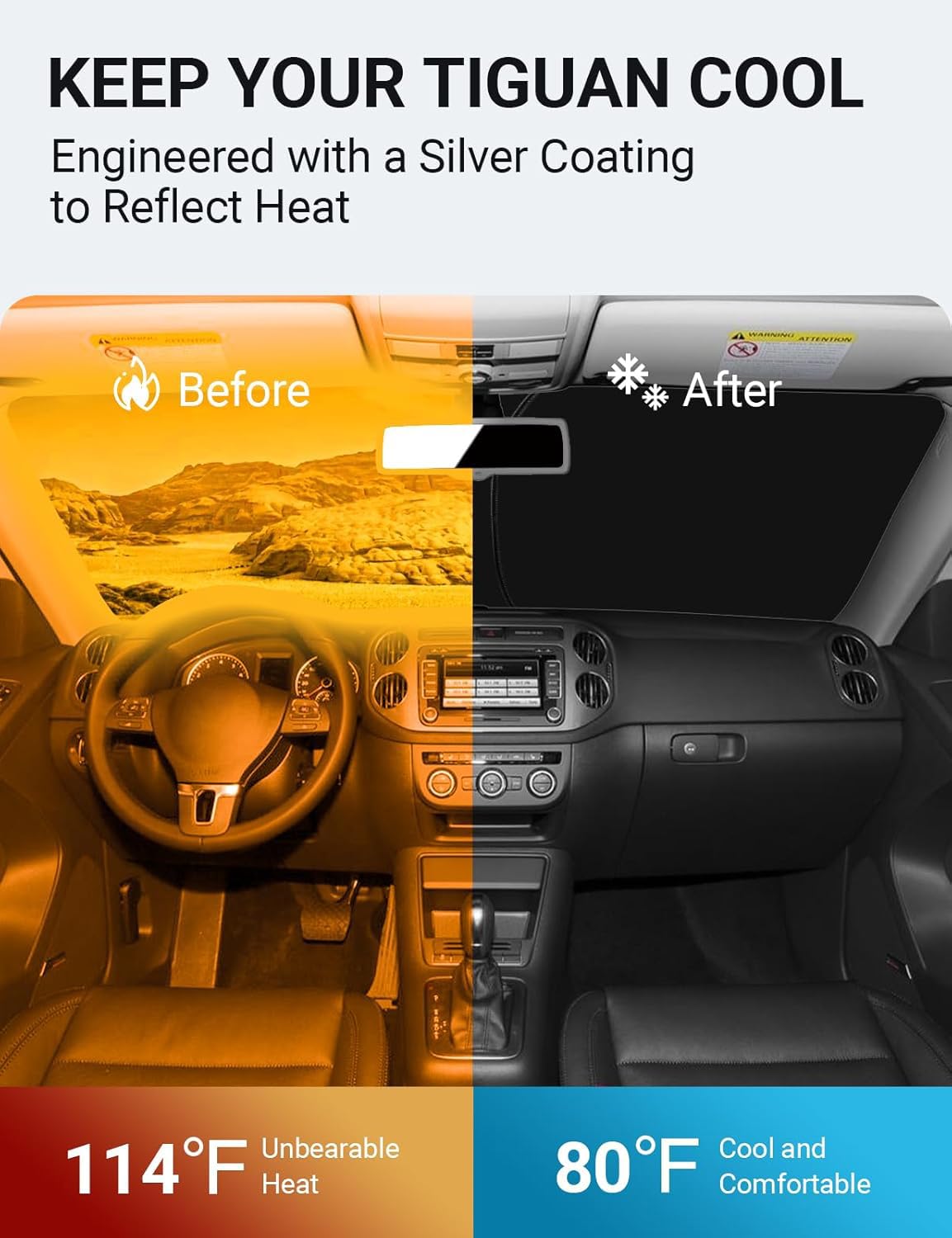 Proadsy 2025 Upgrade Windshield Sun Shade Custom Fit Volkswagen Vw Tiguan 2009-2017 4-Layer Foldable Front Sunshade Protector Su