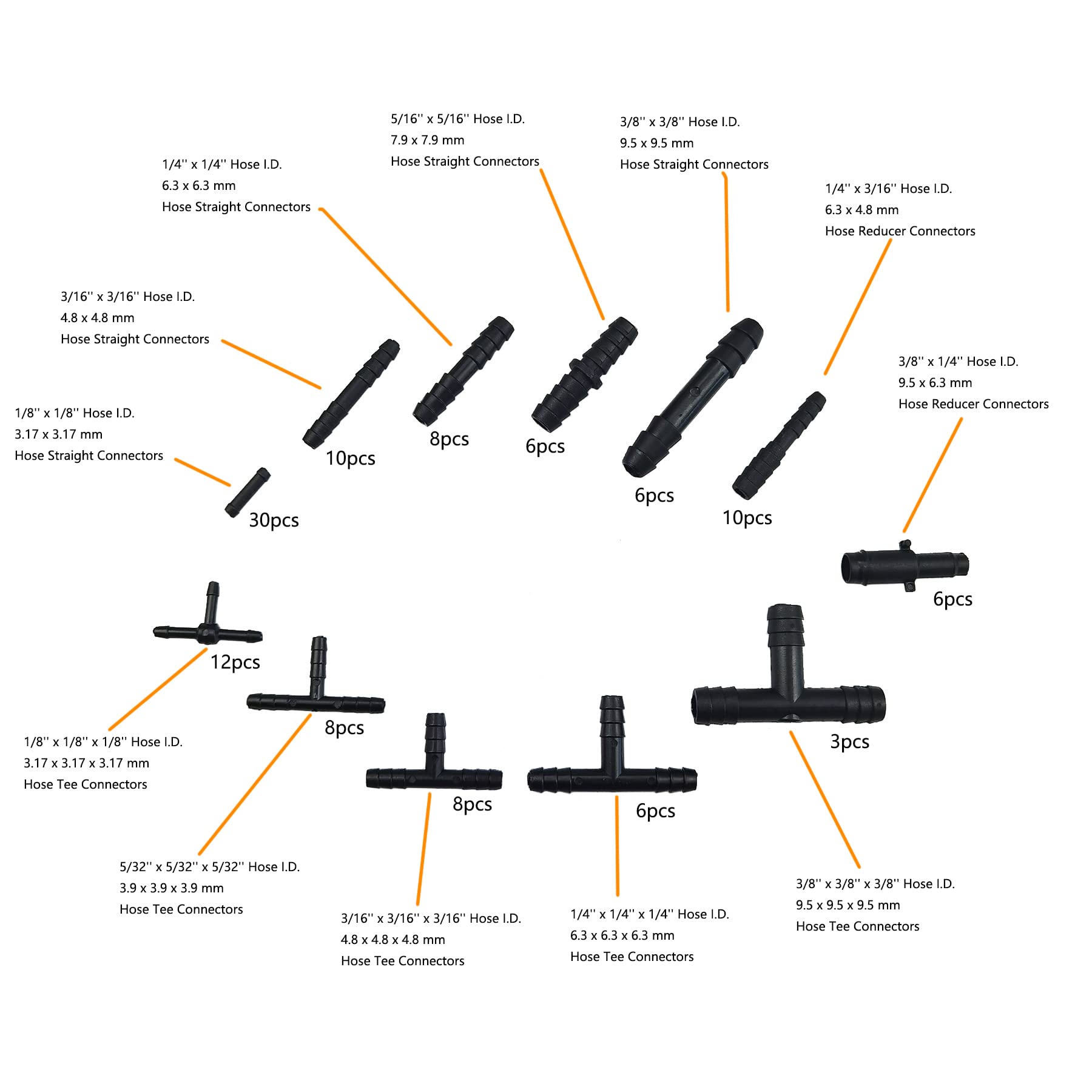 Ucreative 113Pcs Heat Resistant 240? (460?) Nylon Connector Assortment For Automotive Vacuum Tubing Hose Vacuum Tee Kit 12 Sizes Black