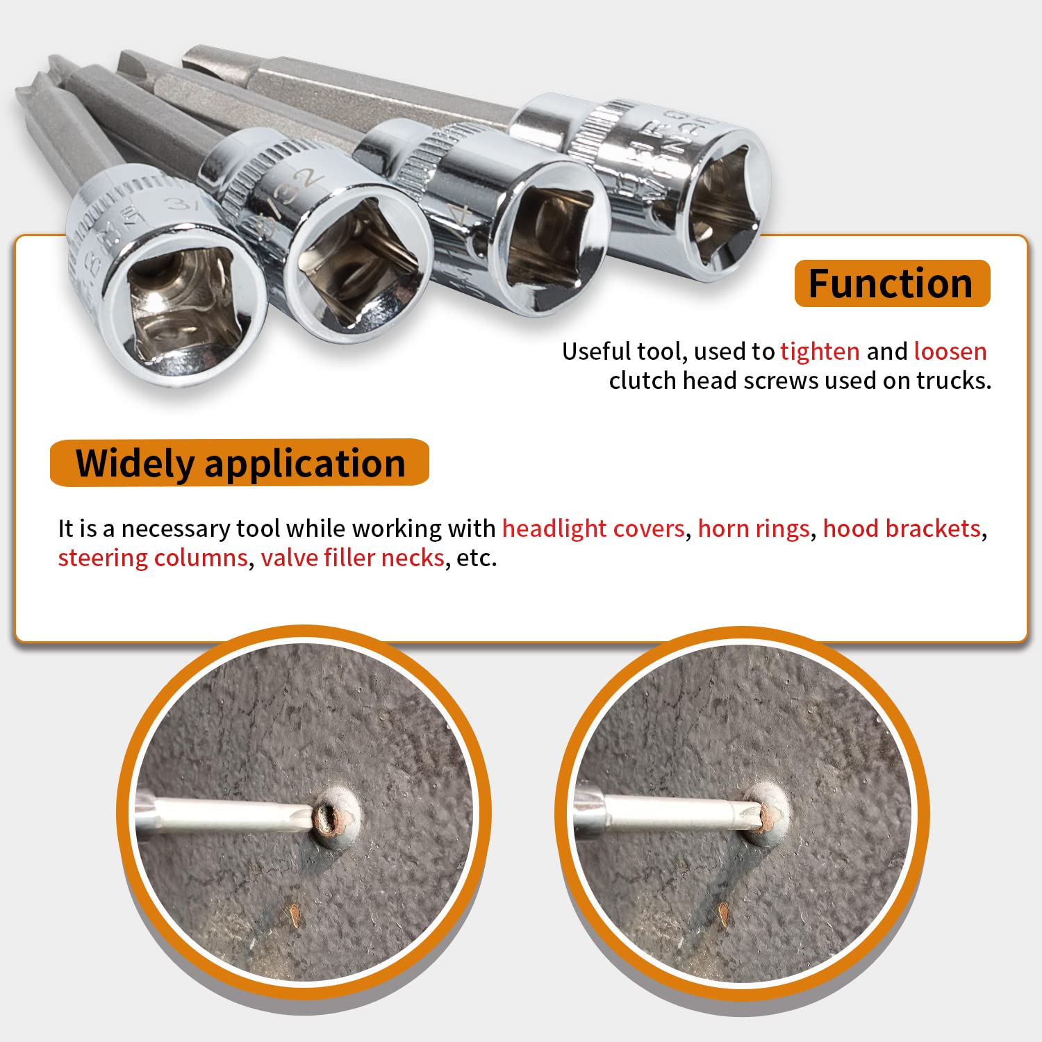 Johntruck 4 Pack Clutch Head Bit Socket Set Used With 3/8'' Square Drive For Chevy Cars And Trucks Older