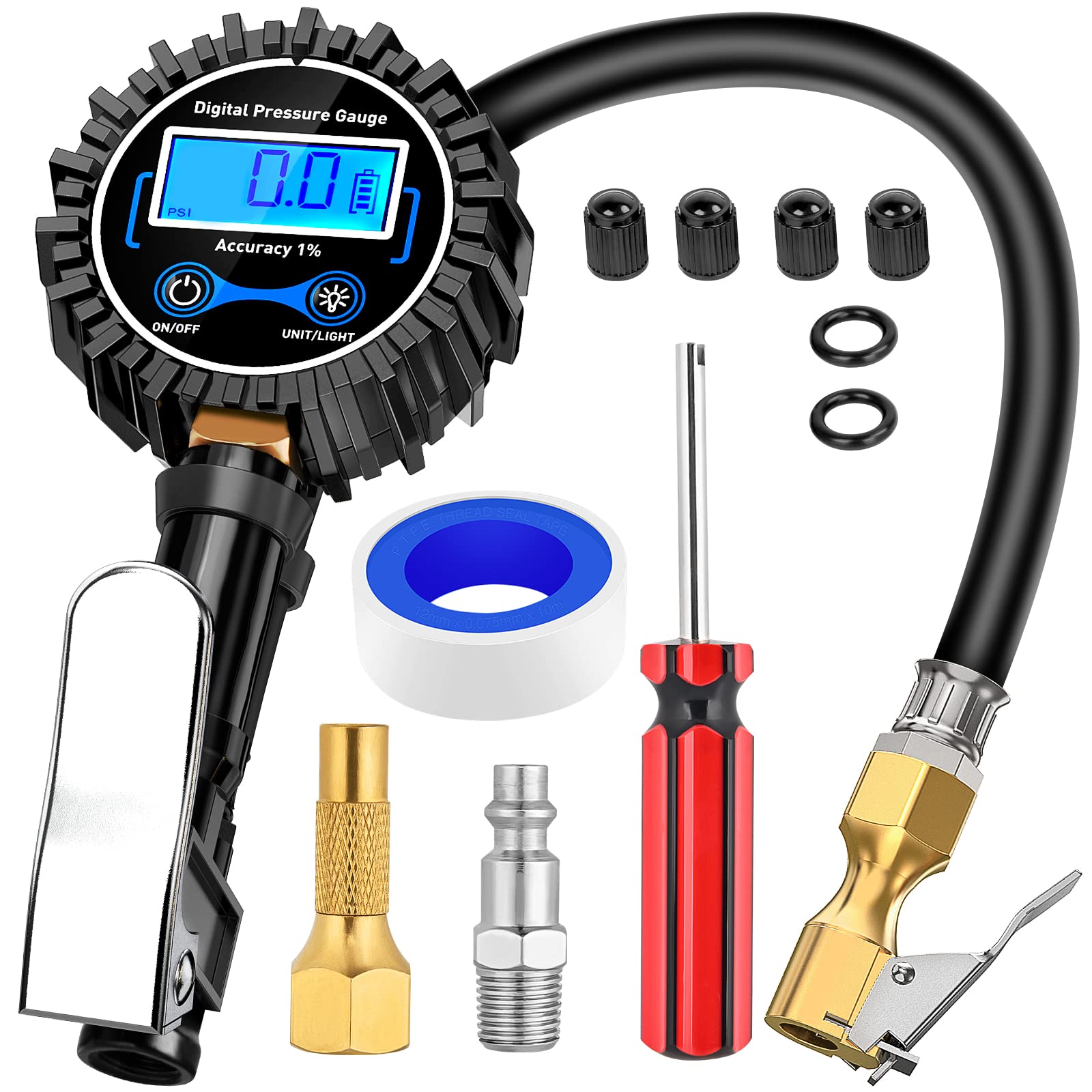 Nilight - 50057A Digital Tire Inflator Deflator with Pressure Gauge 250 PSI Air Chuck and Compressor Accessories with Rubber Hos