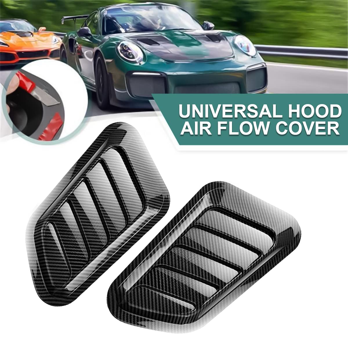 Blilo Car Hood Vents, 2Pcs Universal Hood Air Vents For Car Hood Scoop, Bonnet Vent Hood Air Intake Trim Cover (Carbon Fiber)