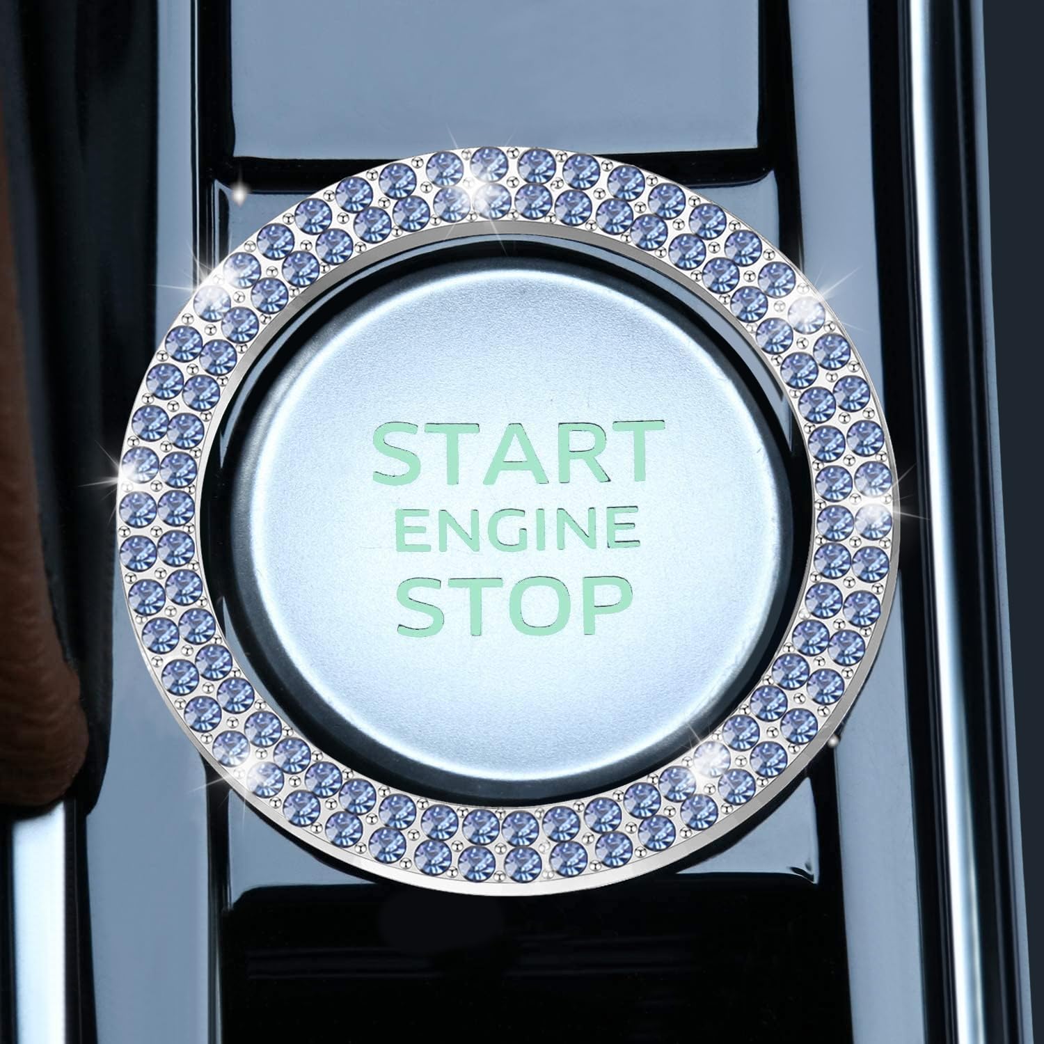 Livtee Car Engine Start Stop Decoration Ring, Crystal Double Rhinestone, Push To Start Button Cover/Sticker, Key Ignition & Knob