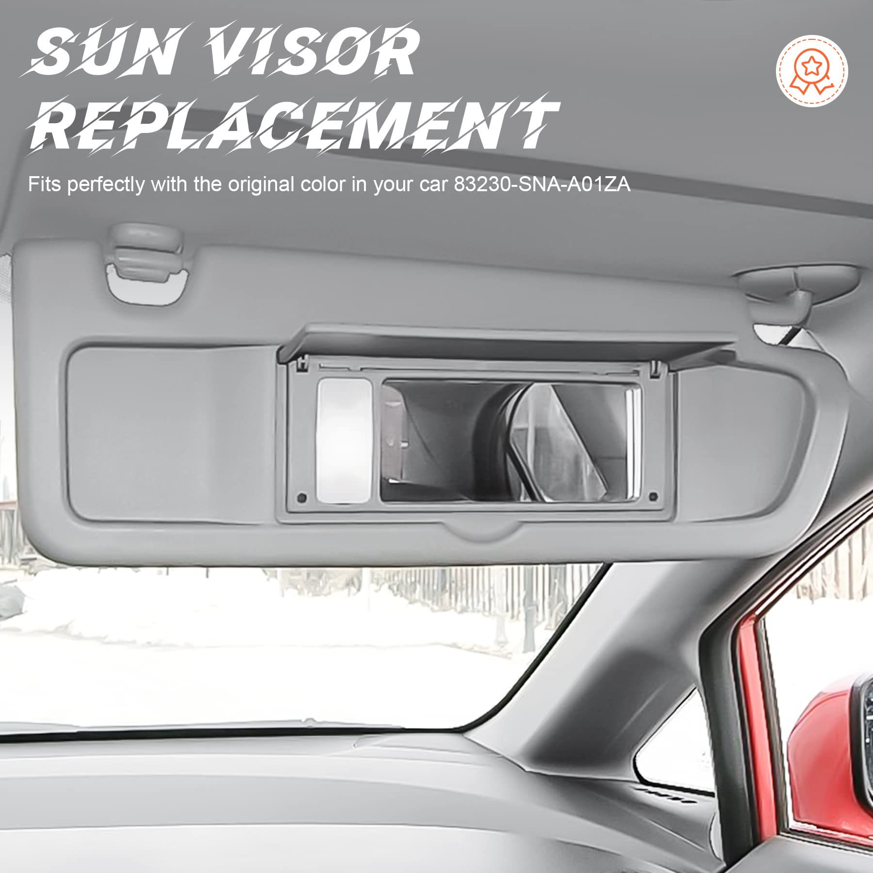 Gray Passenger Right Side Sun Visor Replacement Compatible with 2006 2007 2008 2009 2010 2011 Honda Civic EX LX Sedan SI Coupe R