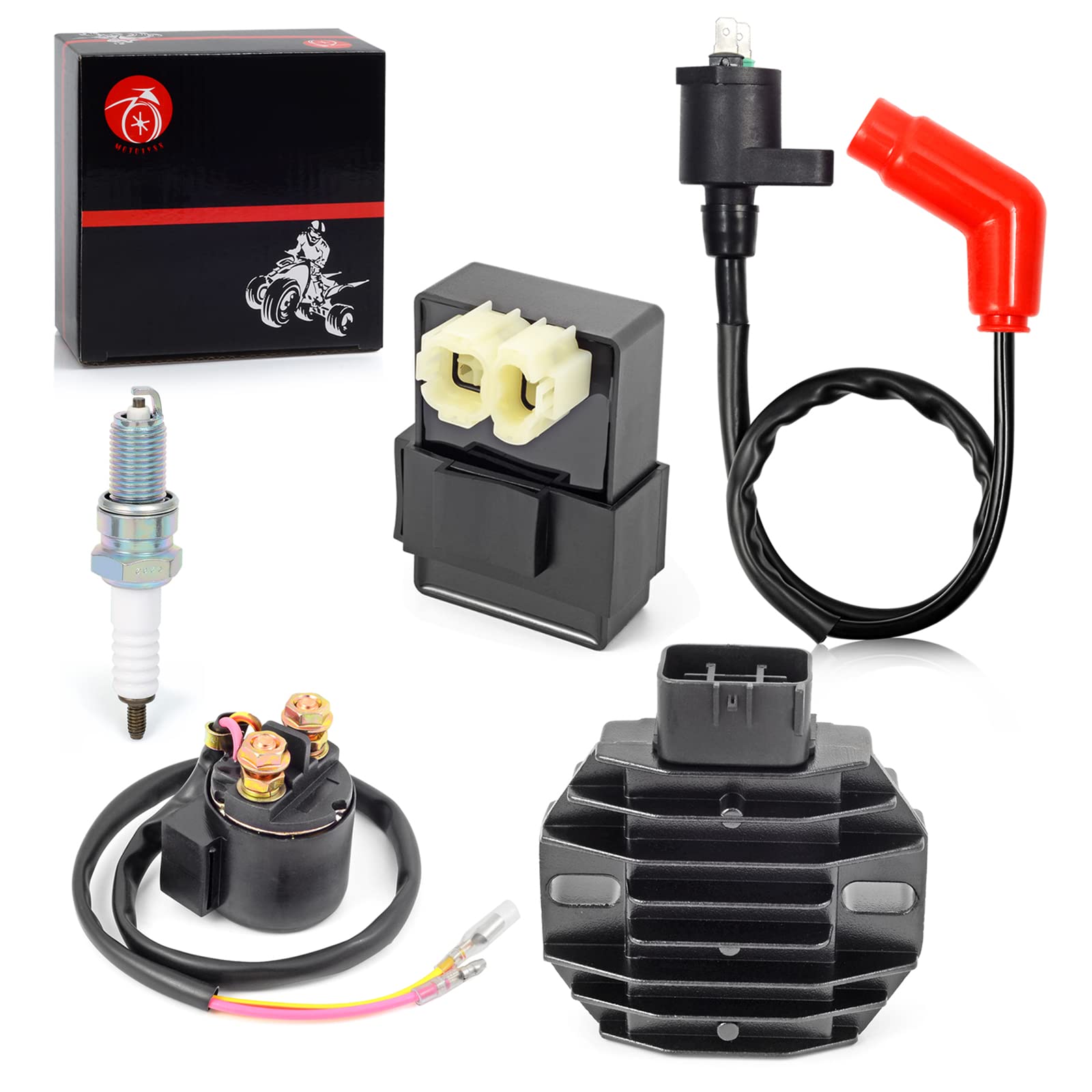 CDI Box Ignition Coil Voltage Regulator Rectifier Relay Kit for Honda Recon 250 TRX250 TE/TM 1997-2004 TRX250EX TRX250X 2001-201
