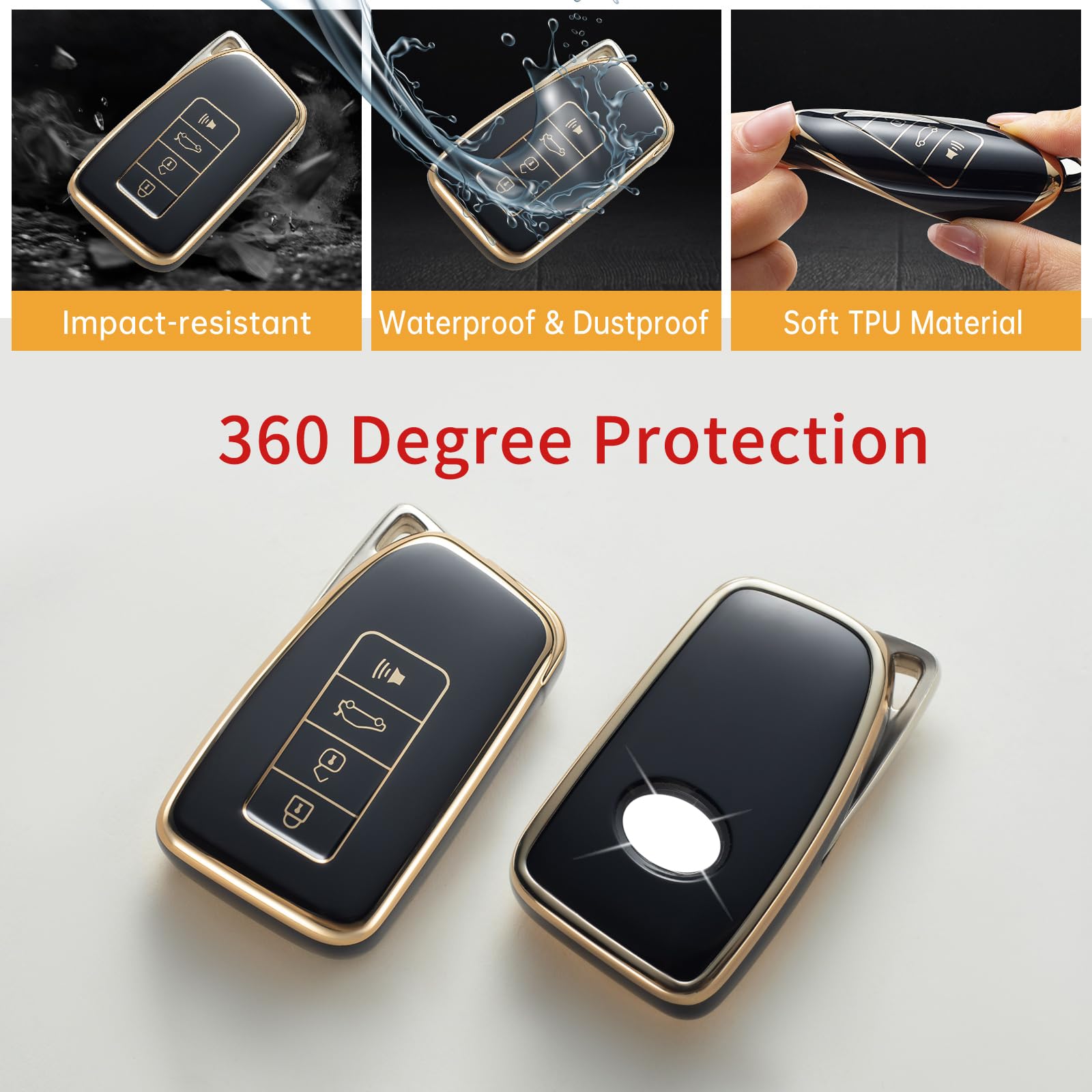 Gematay For Lexus Key Fob Cover With Keychain Lanyard, Soft Tpu Key Fob Protector Compatible With Lexus Rx Is Es Gs Ls Nx Rs Gx